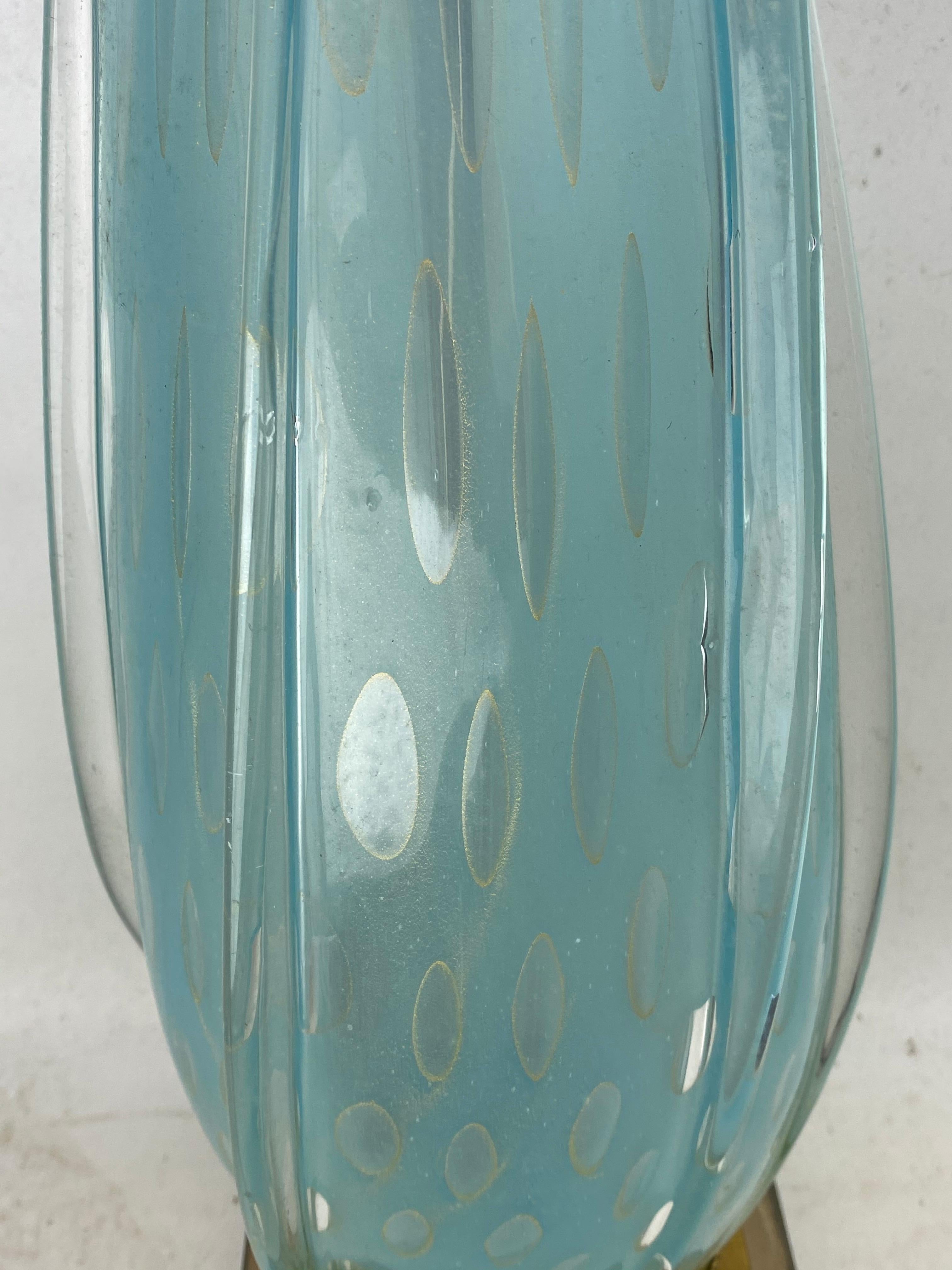 Mid-Century Modern Midcentury Murano Italian Baby Blue Art Glass Ribbed Table Lamp Oversized