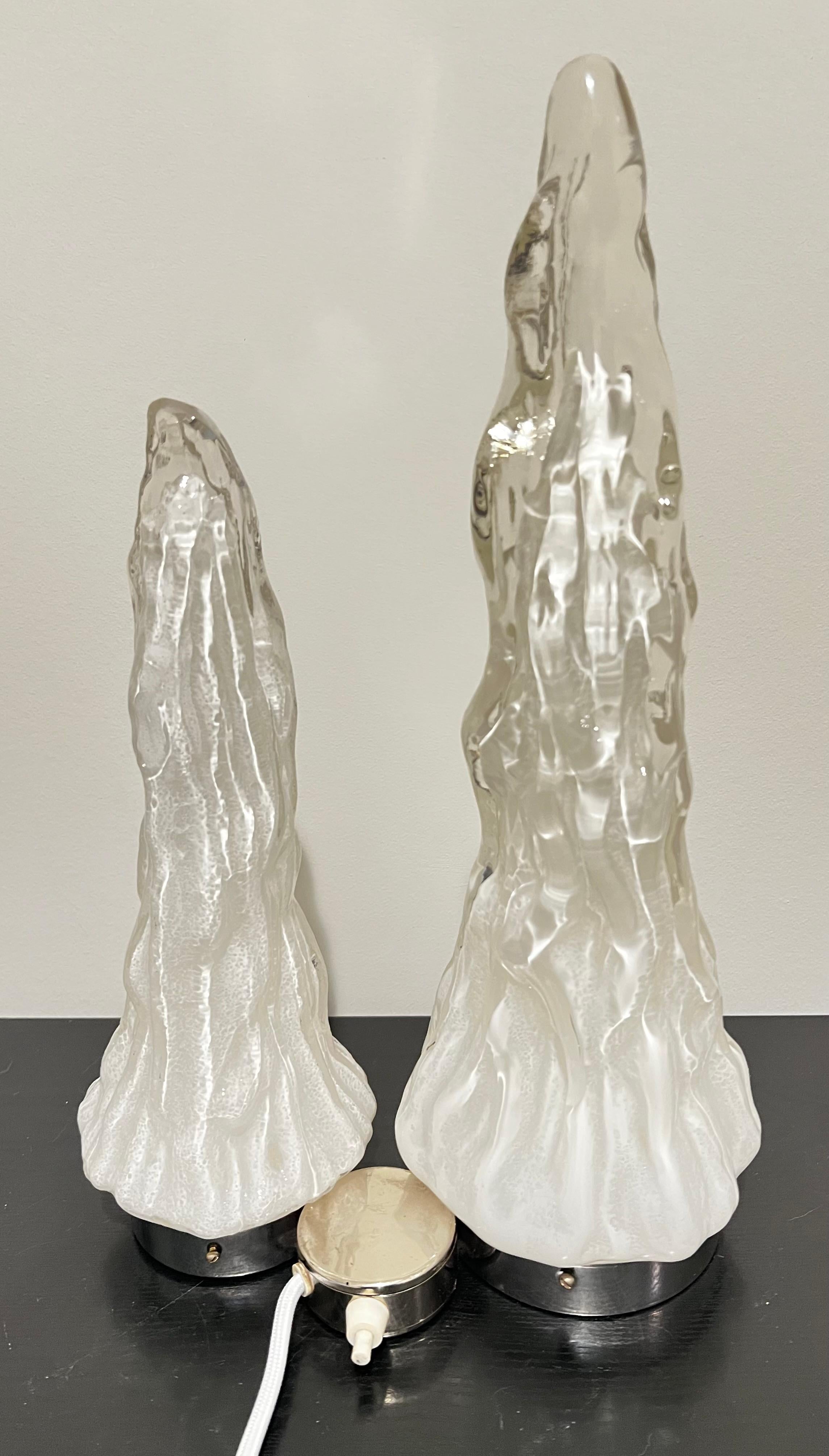 Rare 1960's Murano Iceberg Glass Table Lamp by Carlo Nason for Vistosi.  Doubled White Murano glass iceberg shades. Glass is in excellent shade. Metal base has age related wear. No damages. Lamp has been rewired with American plug in cord. Uses a