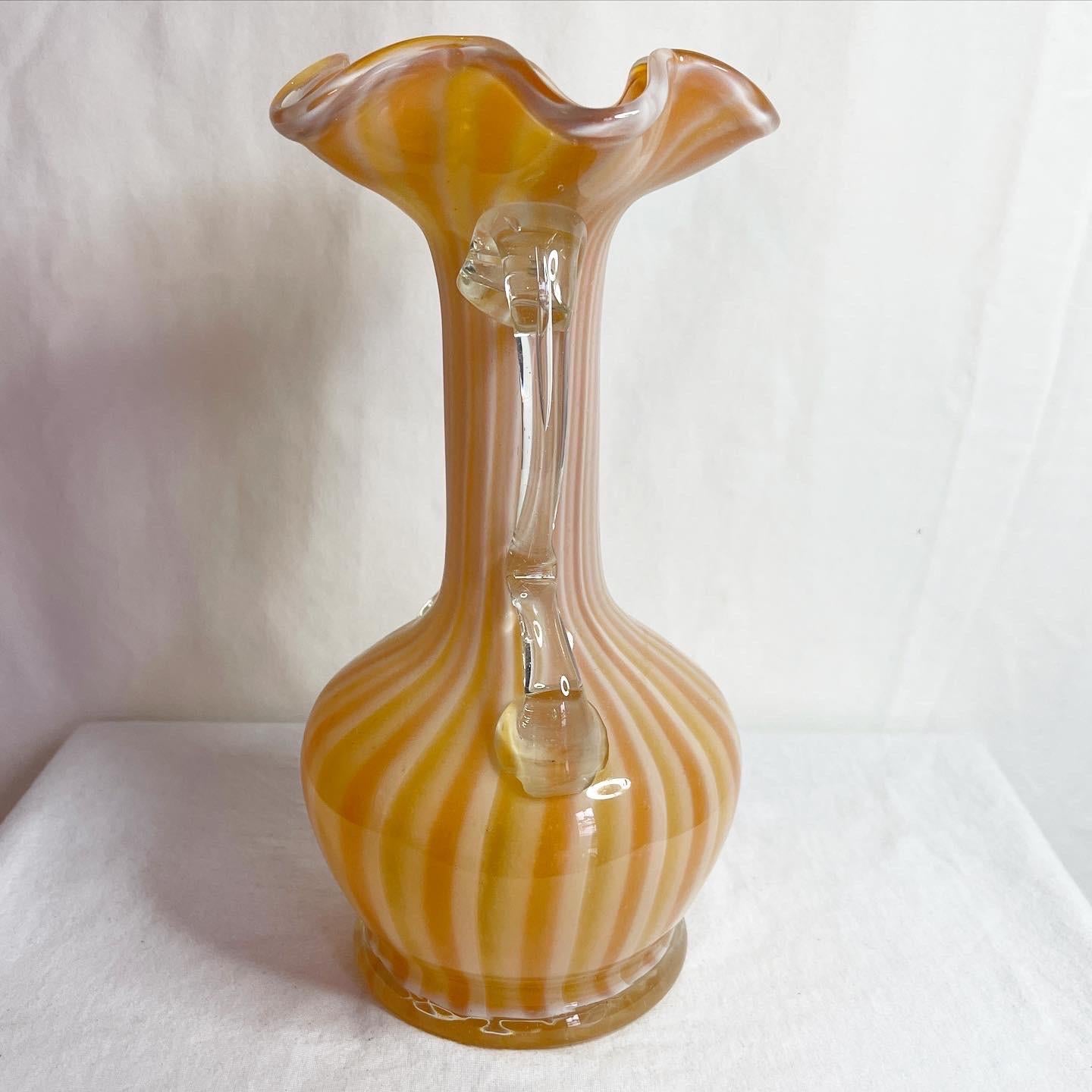 Mid-Century Modern Mid Century Murano Italian Striped Orange Glass Vase
