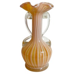 Mid Century Murano Italian Striped Orange Glass Vase