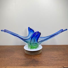 Mid-Century Murano large centerpiece in green and blue