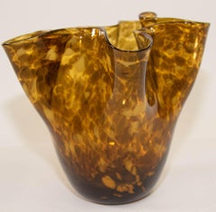 Mid-Century Murano Leopard Tortoise Shell Pattern Glass Handkerchief Vase, 1960