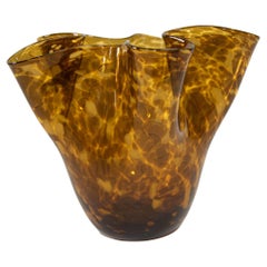 Mid-Century Murano Leopard Tortoise Shell Pattern Glass Handkerchief Vase, 1960