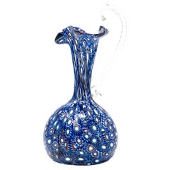 Aiguière ou burette en verre « Millefiori » de Murano, datant du milieu du siècle, avec une anse transparente
