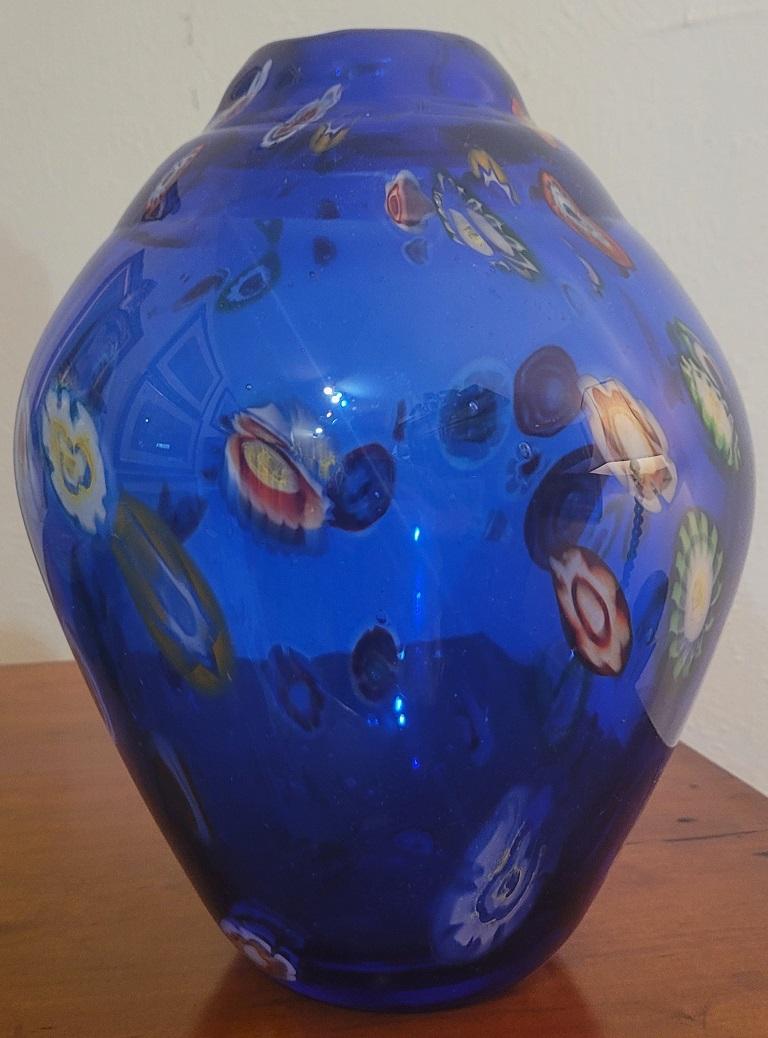 Italian Mid-Century Murano Millefiori Style Art Glass Vase For Sale