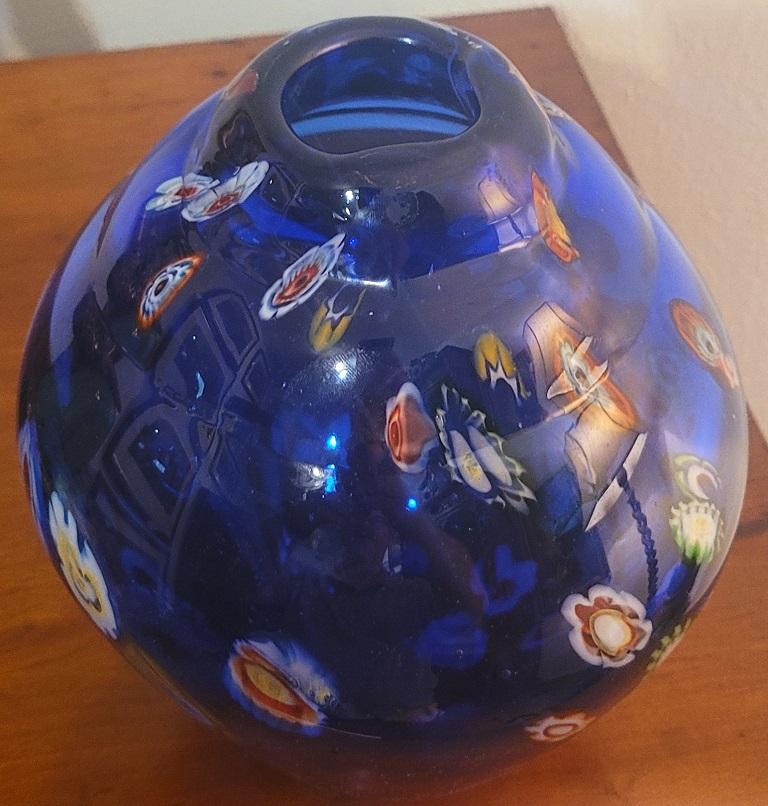 Hand-Crafted Mid-Century Murano Millefiori Style Art Glass Vase For Sale