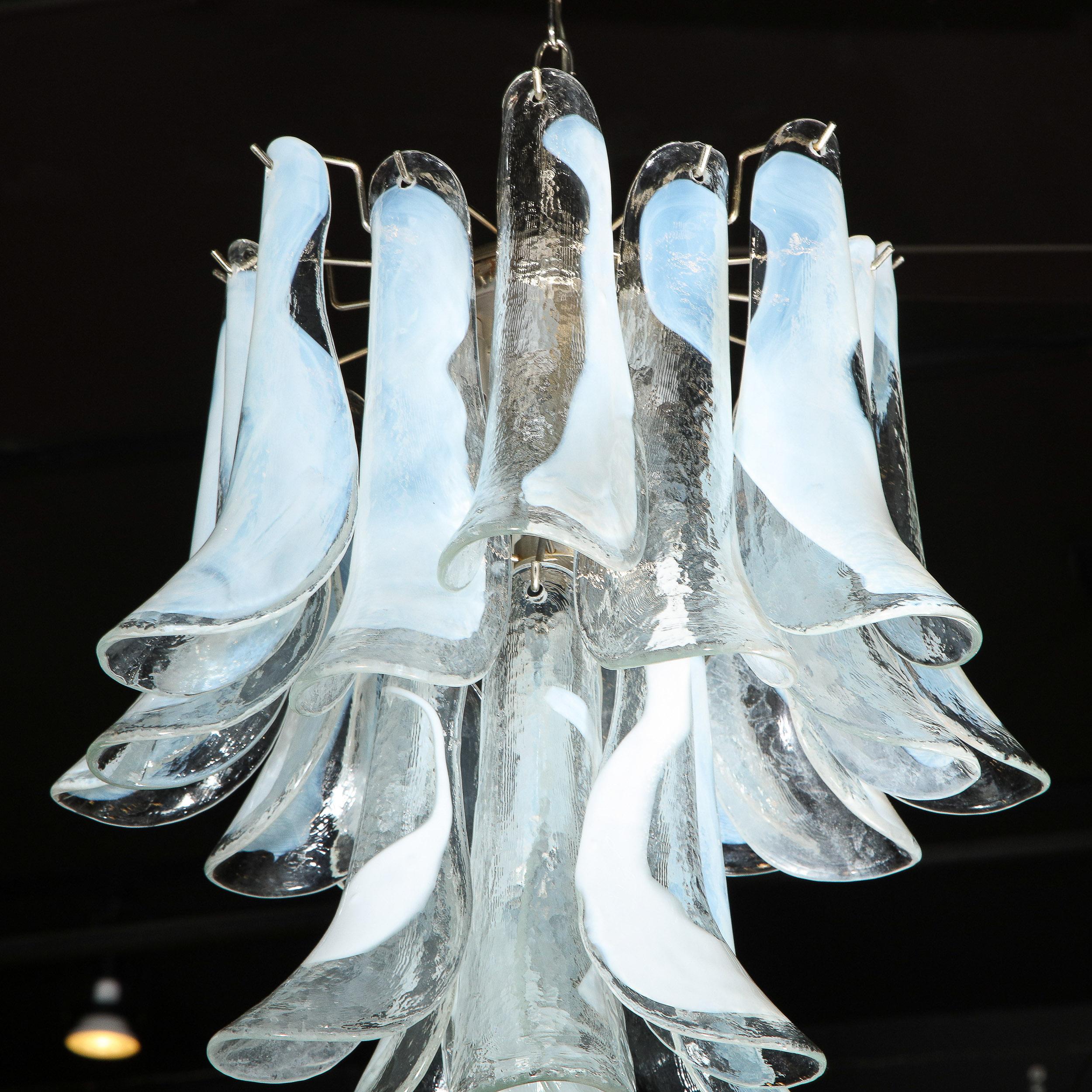 Mid Century Murano Opalescent Glass & Chrome Feather Chandelier by Mazzega 3