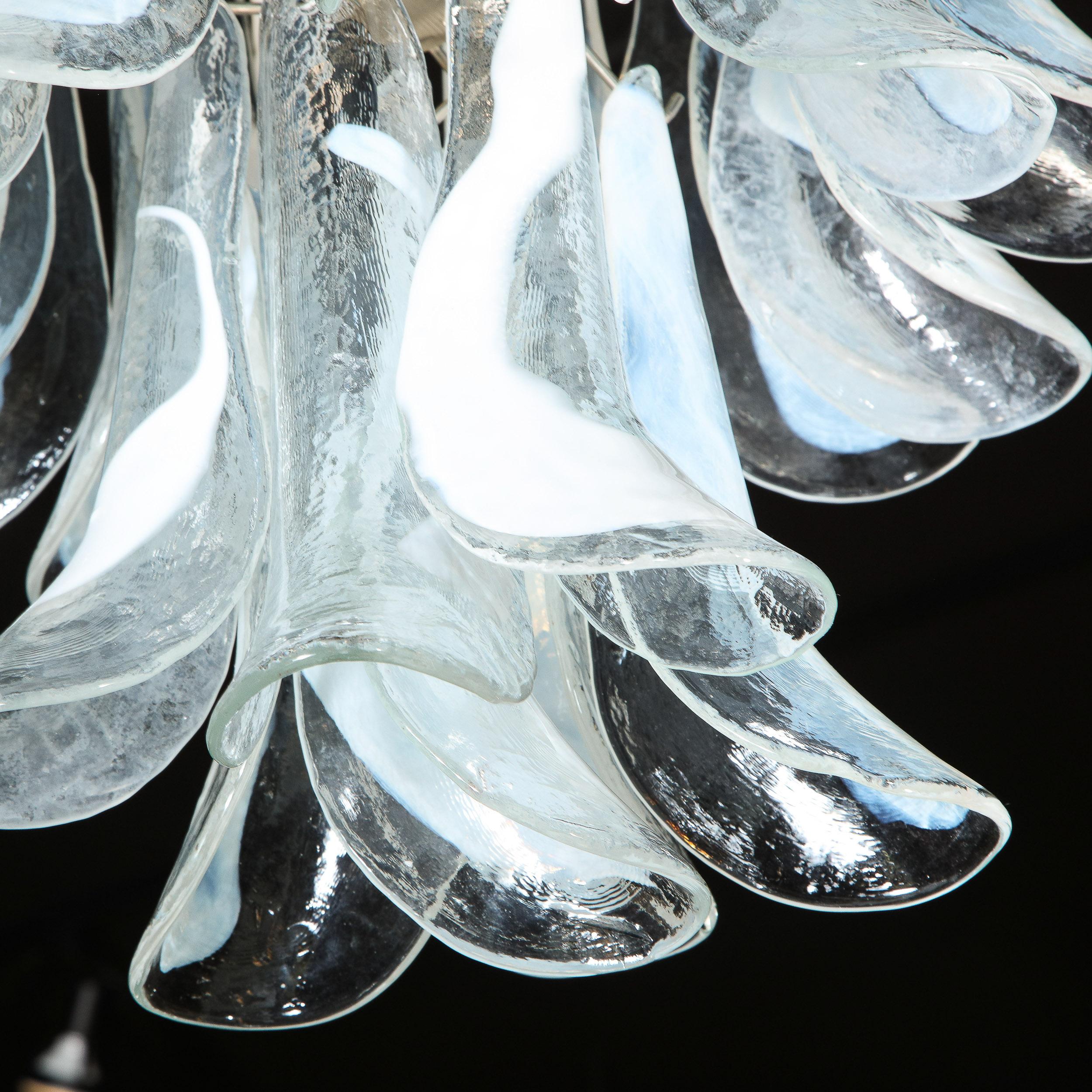 Mid Century Murano Opalescent Glass & Chrome Feather Chandelier by Mazzega 6
