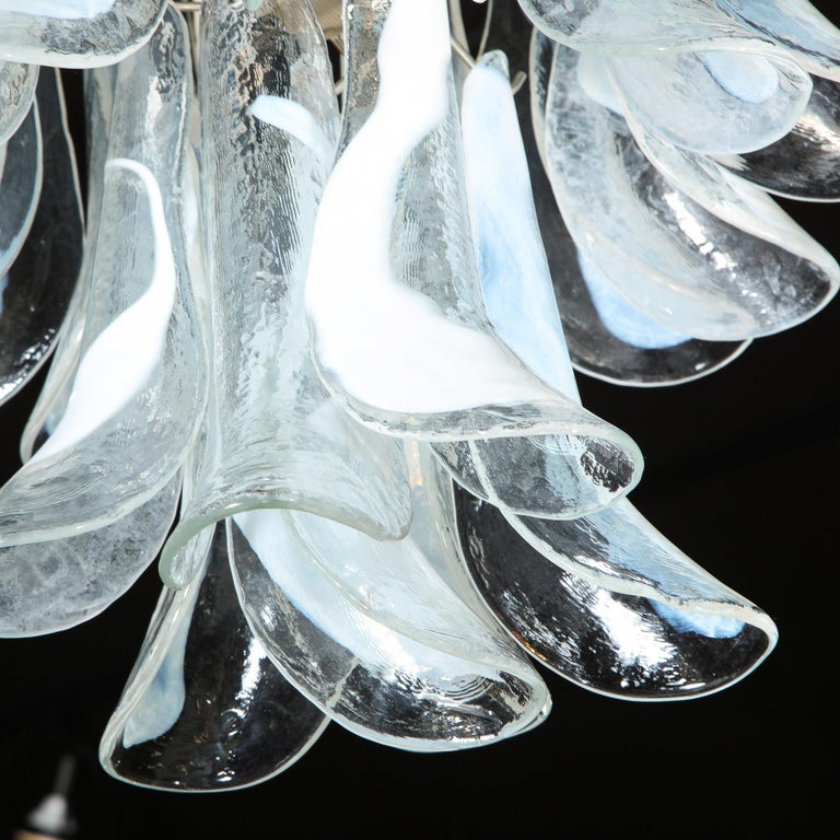 Mid Century Murano Opalescent Glass & Chrome Feather Chandelier by Mazzega For Sale 6