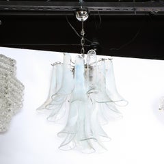 Mid Century Murano Opalescent Glass & Chrome Feather Chandelier by Mazzega