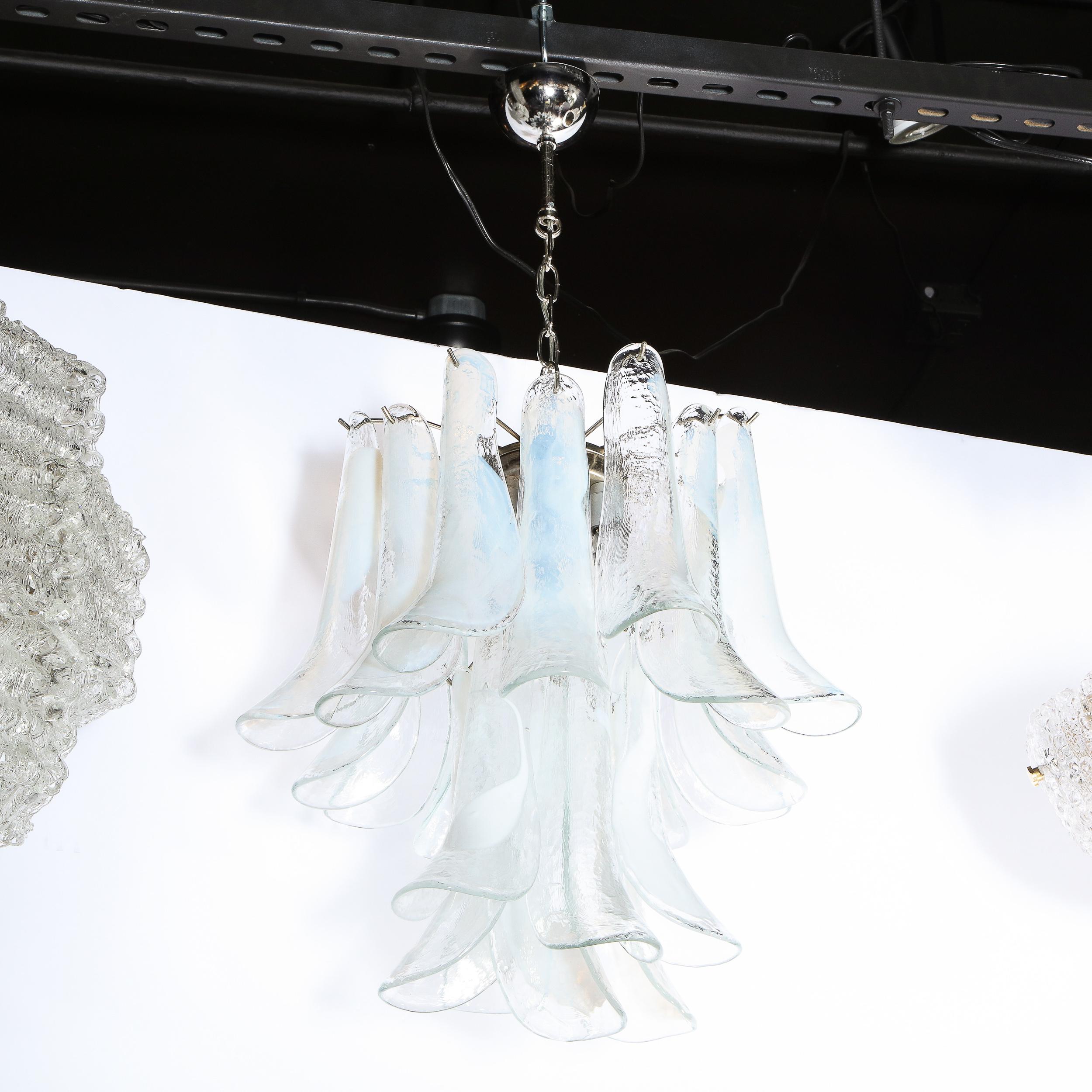 Mid-Century Modern Mid Century Murano Opalescent Glass & Chrome Feather Chandelier by Mazzega