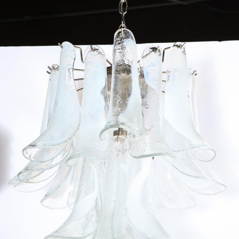 Late 20th Century Mid Century Murano Opalescent Glass & Chrome Feather Chandelier by Mazzega For Sale