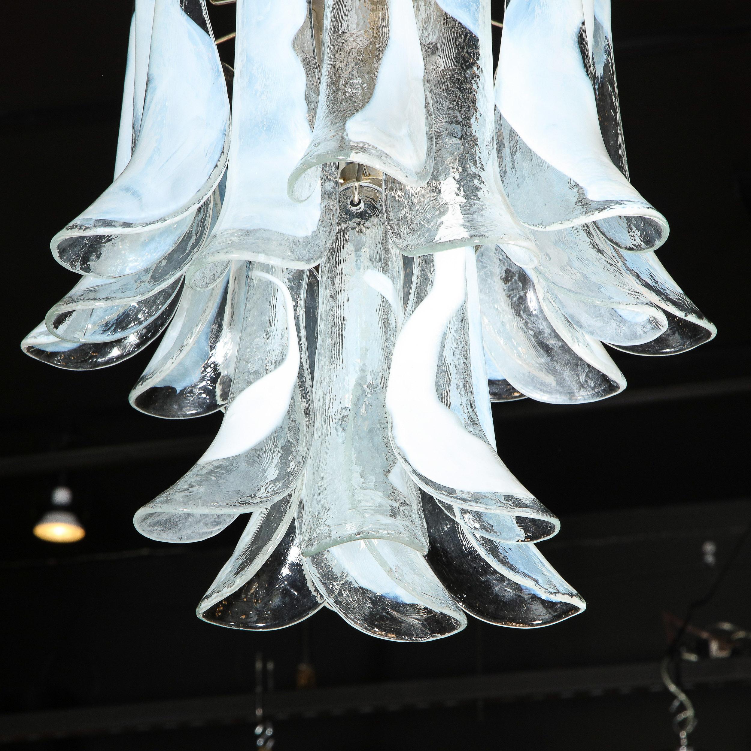 Mid Century Murano Opalescent Glass & Chrome Feather Chandelier by Mazzega 2