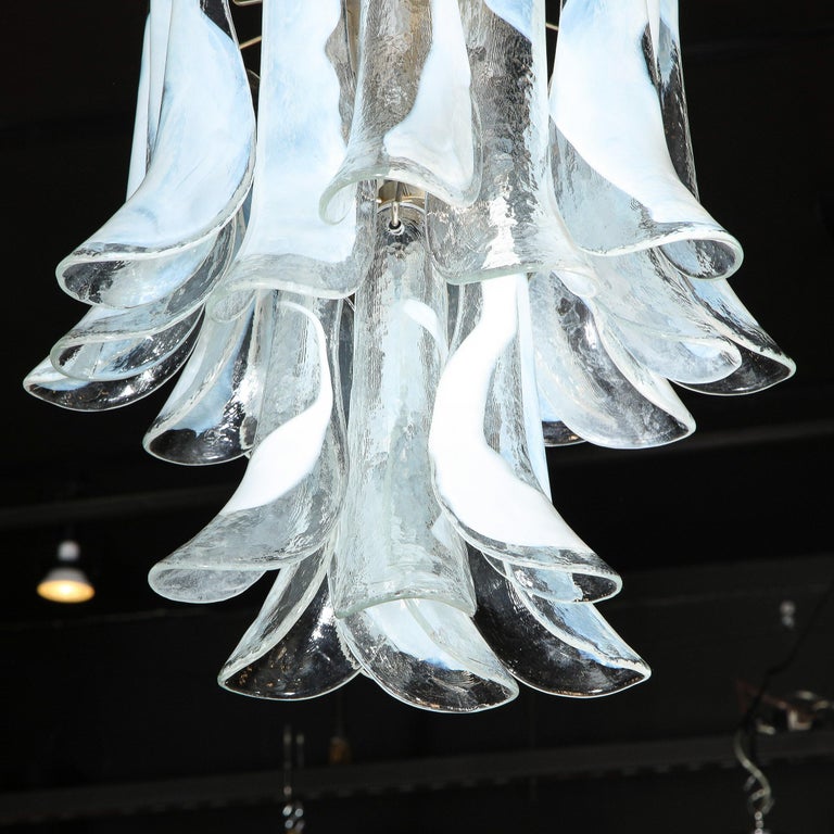 Mid Century Murano Opalescent Glass & Chrome Feather Chandelier by Mazzega For Sale 2