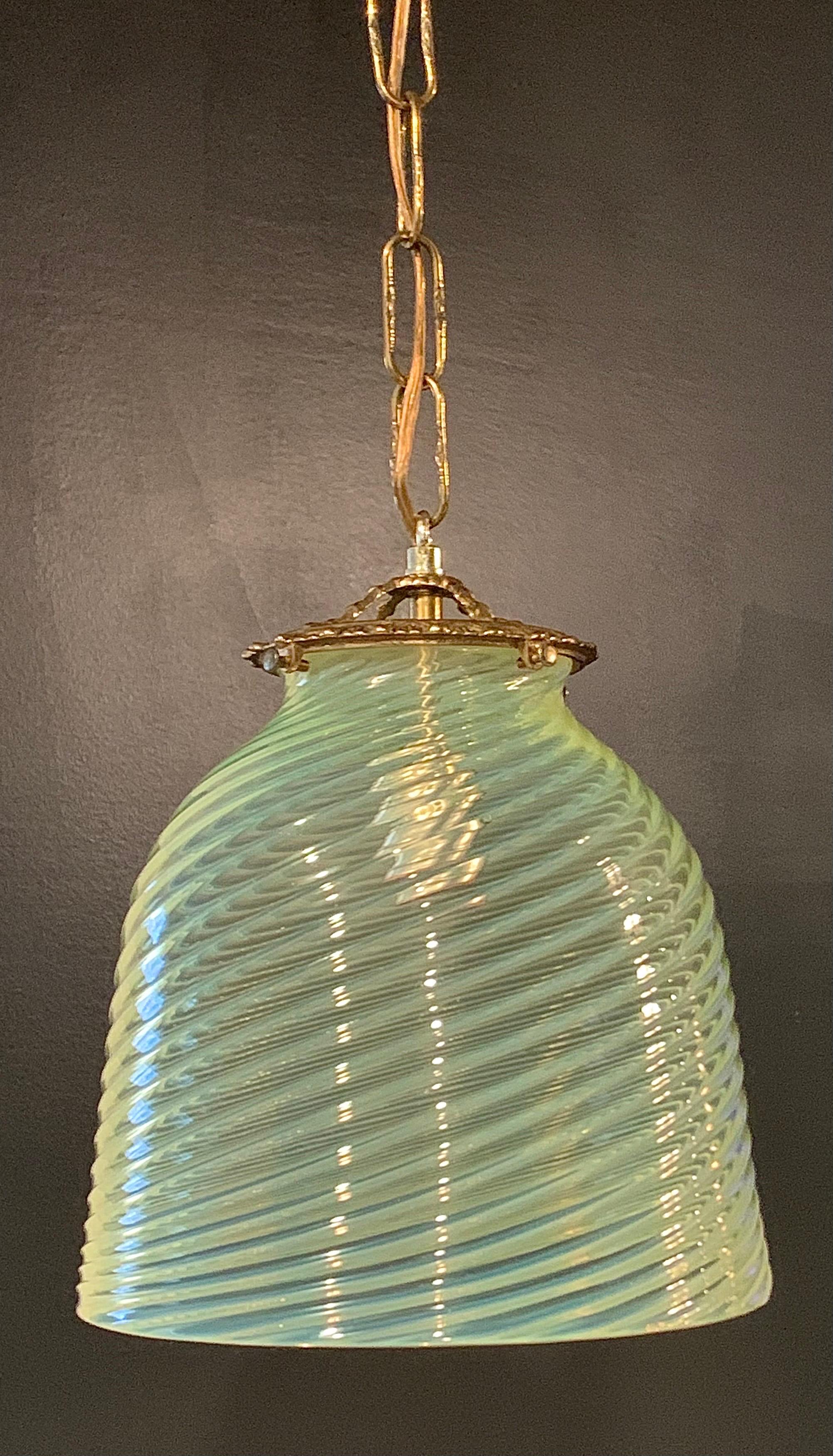Mid-Century Modern Mid-Century, Murano Opalescent Glass Hanging Pendant Light For Sale