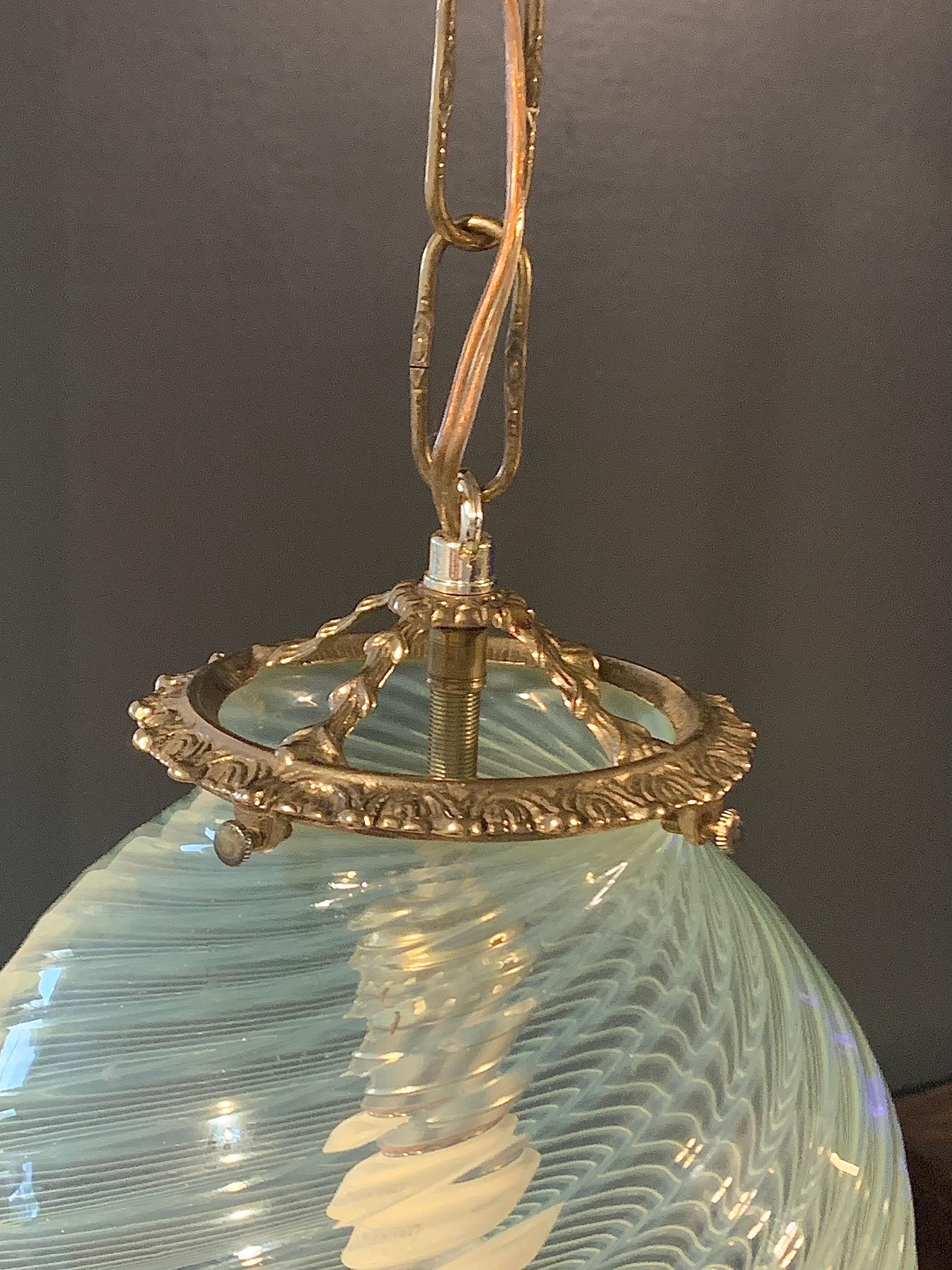 Italian Mid-Century, Murano Opalescent Glass Hanging Pendant Light For Sale