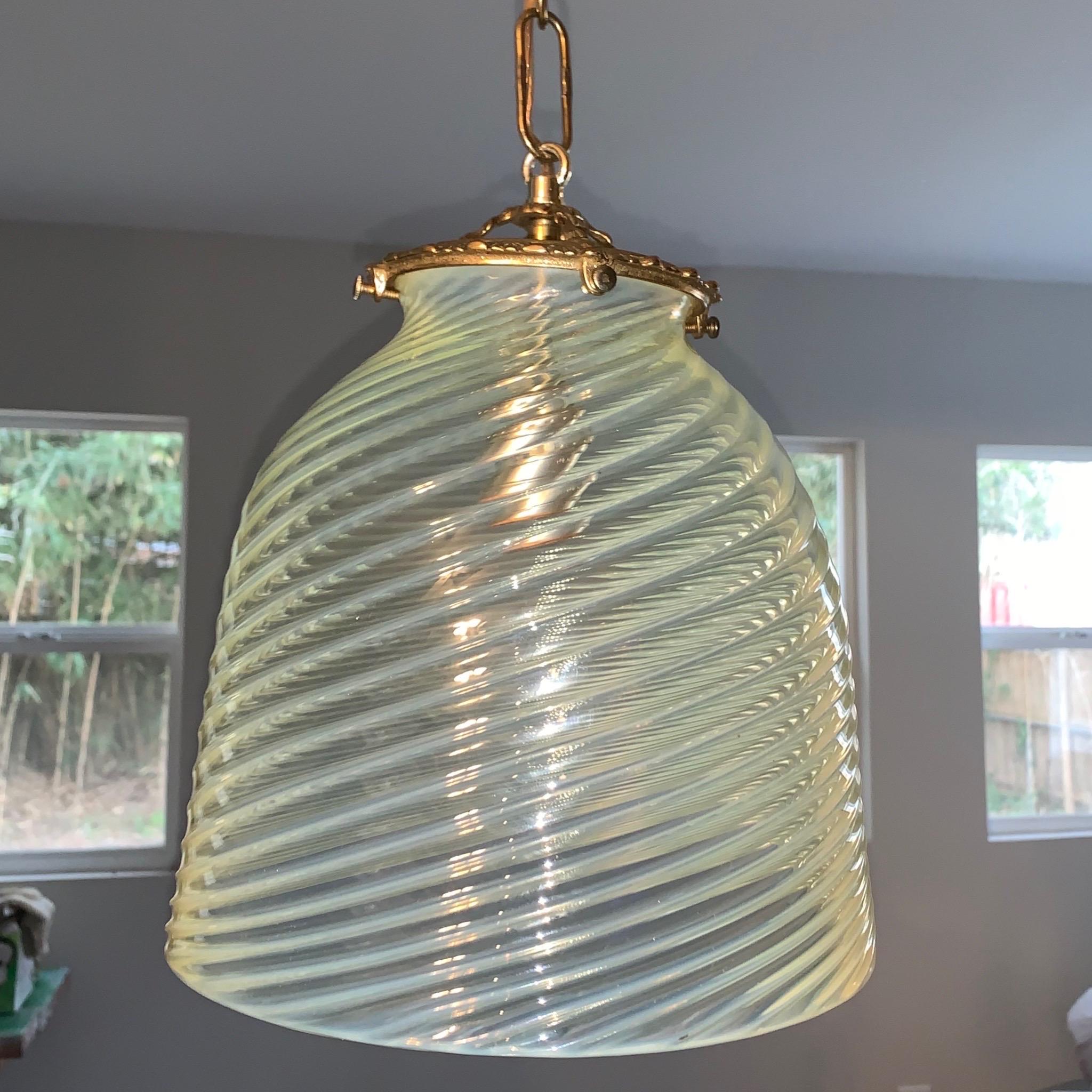 Mid-Century, Murano Opalescent Glass Hanging Pendant Light In Good Condition For Sale In Charleston, SC