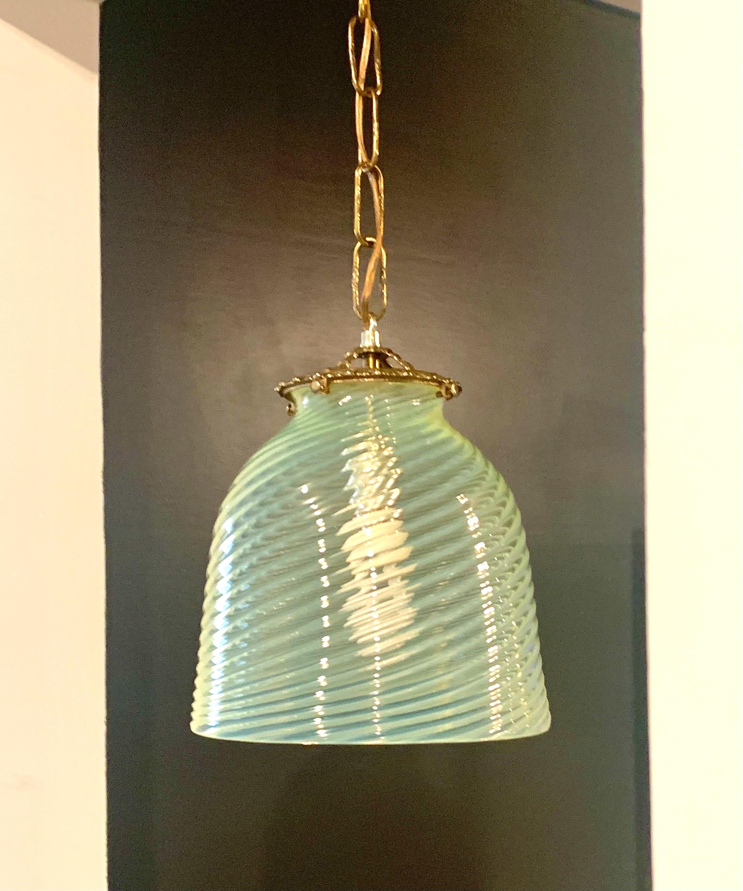 Murano Glass Mid-Century, Murano Opalescent Glass Hanging Pendant Light For Sale