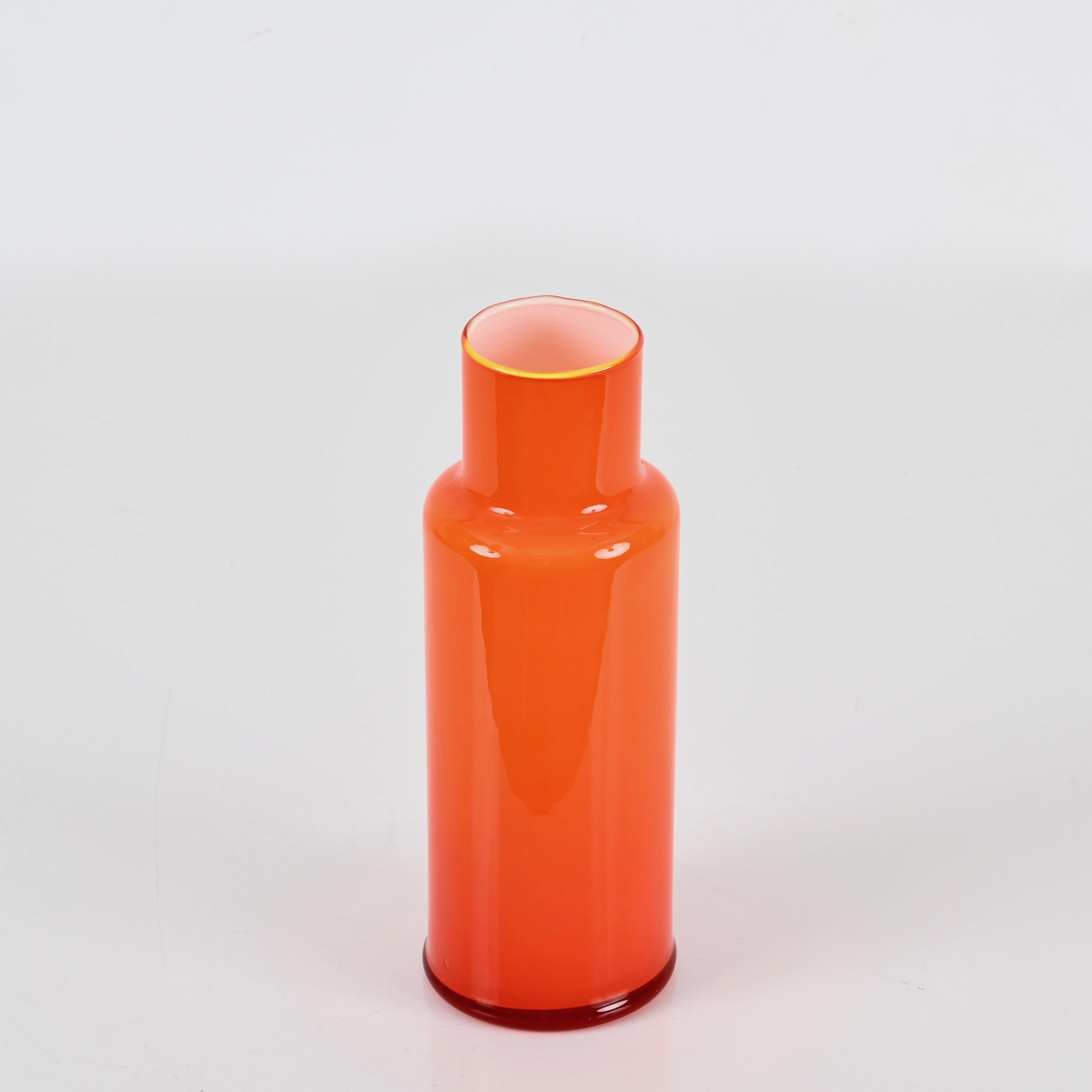 Italian Mid-Century Murano Orange Cased Glass Vase, Italy 1970s For Sale