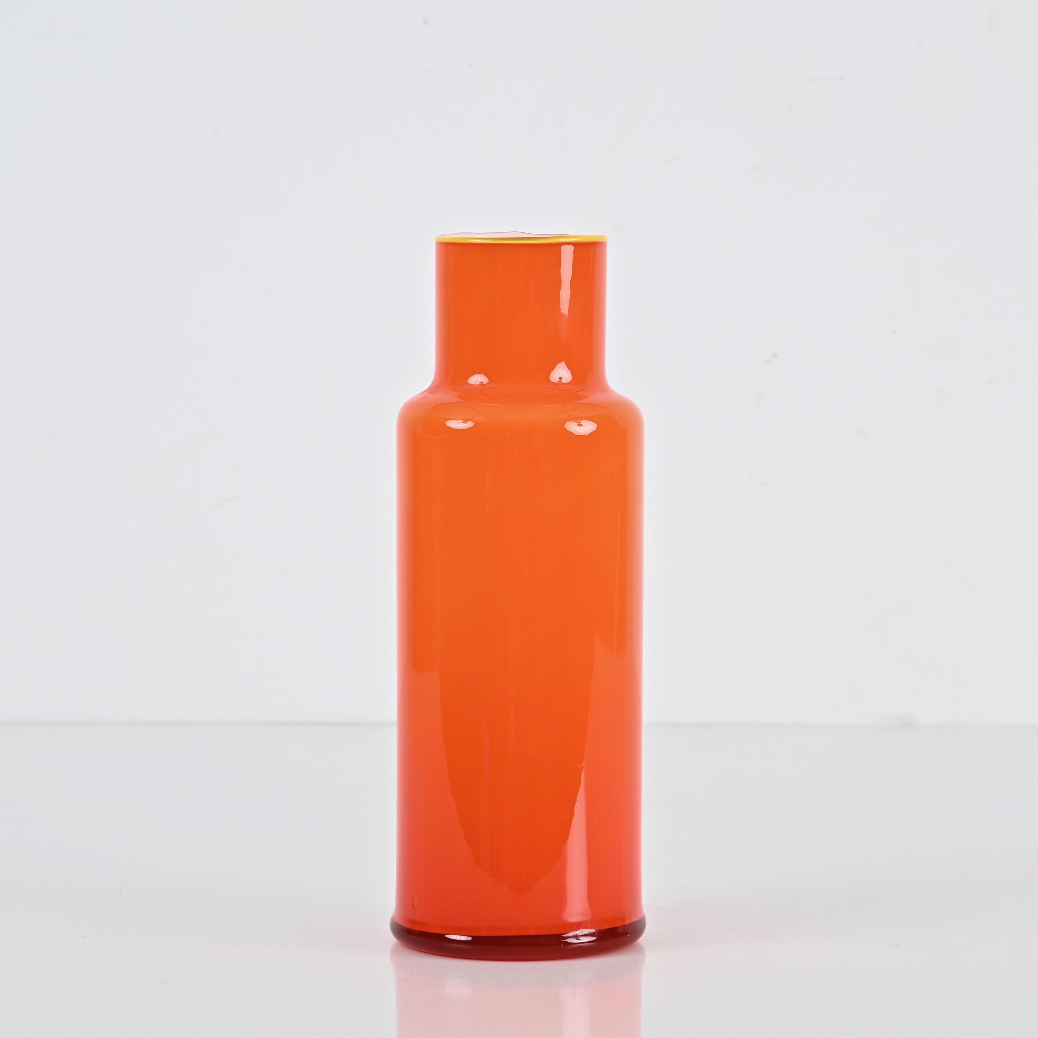 20th Century Mid-Century Murano Orange Cased Glass Vase, Italy 1970s For Sale