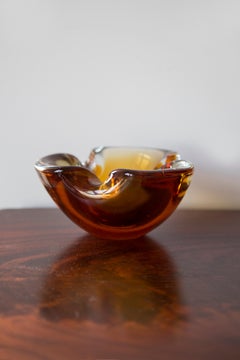 Mid Century Murano Orange Glass Bowl Ashtray, Italy, 1970s