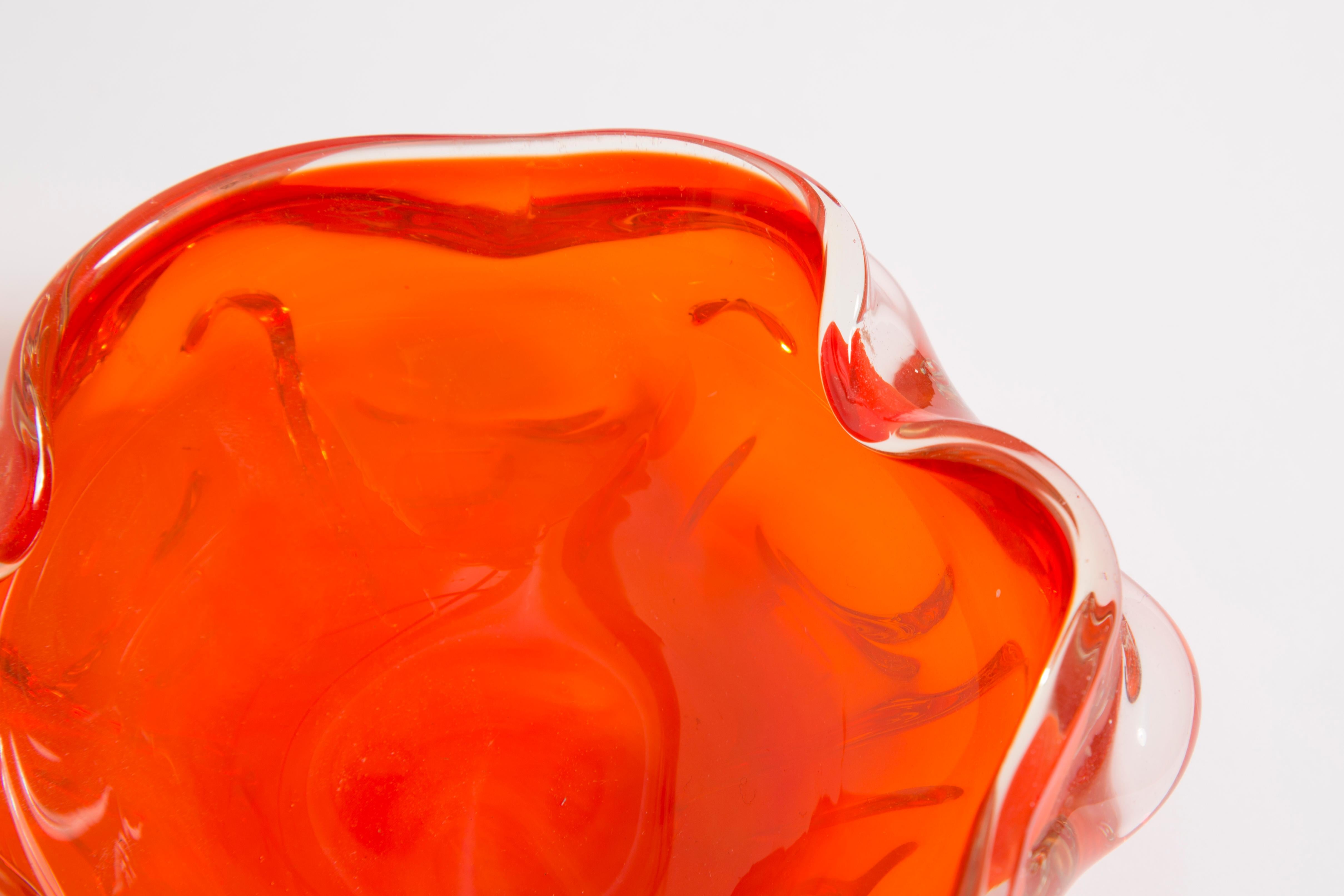 Mid Century Murano Orange Glass Bowl Ashtray, Italy, 1970s In Good Condition In 05-080 Hornowek, PL
