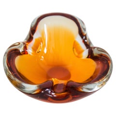 Mid Century Murano Orange Glass Bowl Ashtray, Italy, 1970s