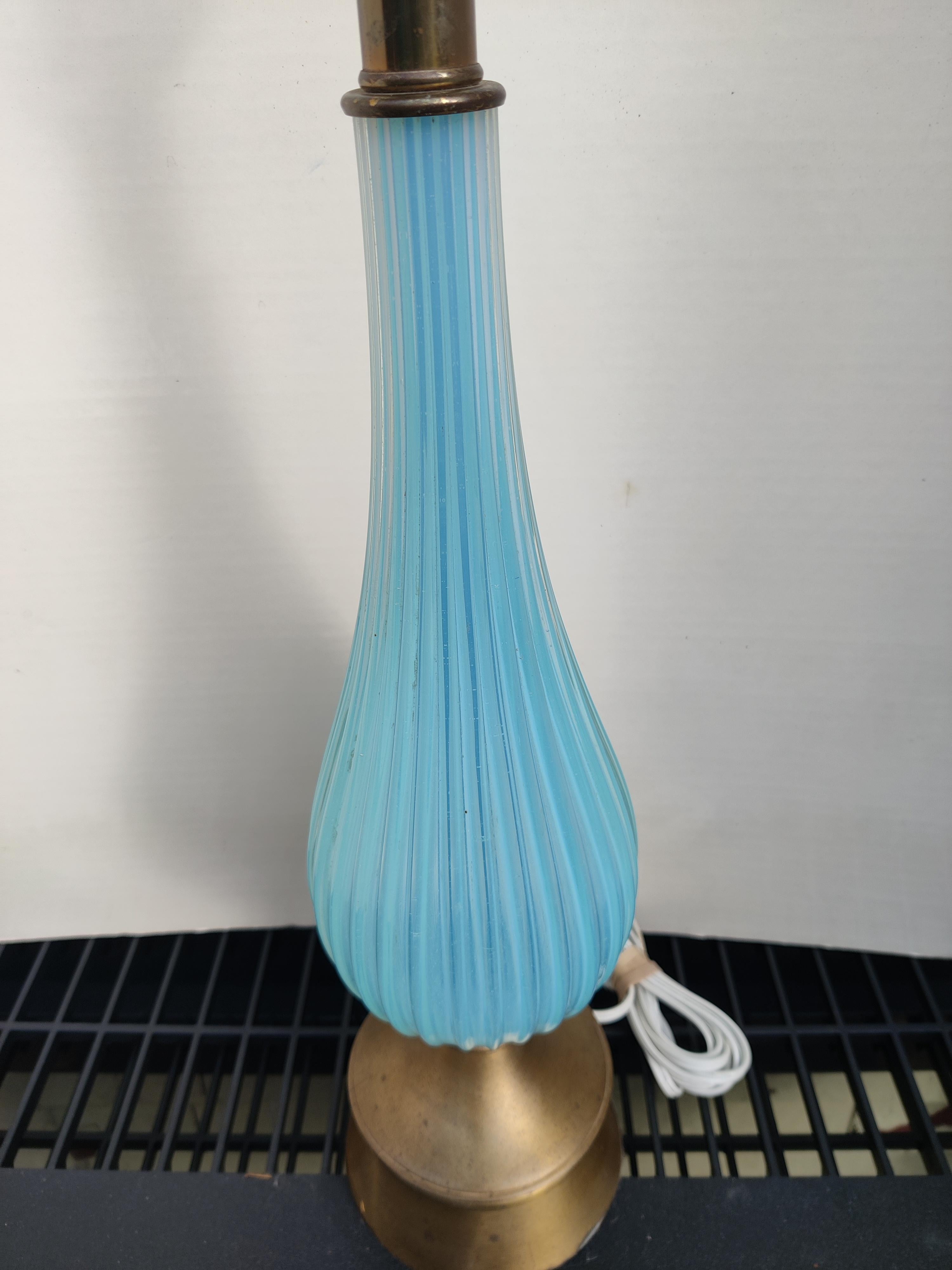 Italian Mid Century Murano Periwinkle Fluted Glass Lamp For Sale