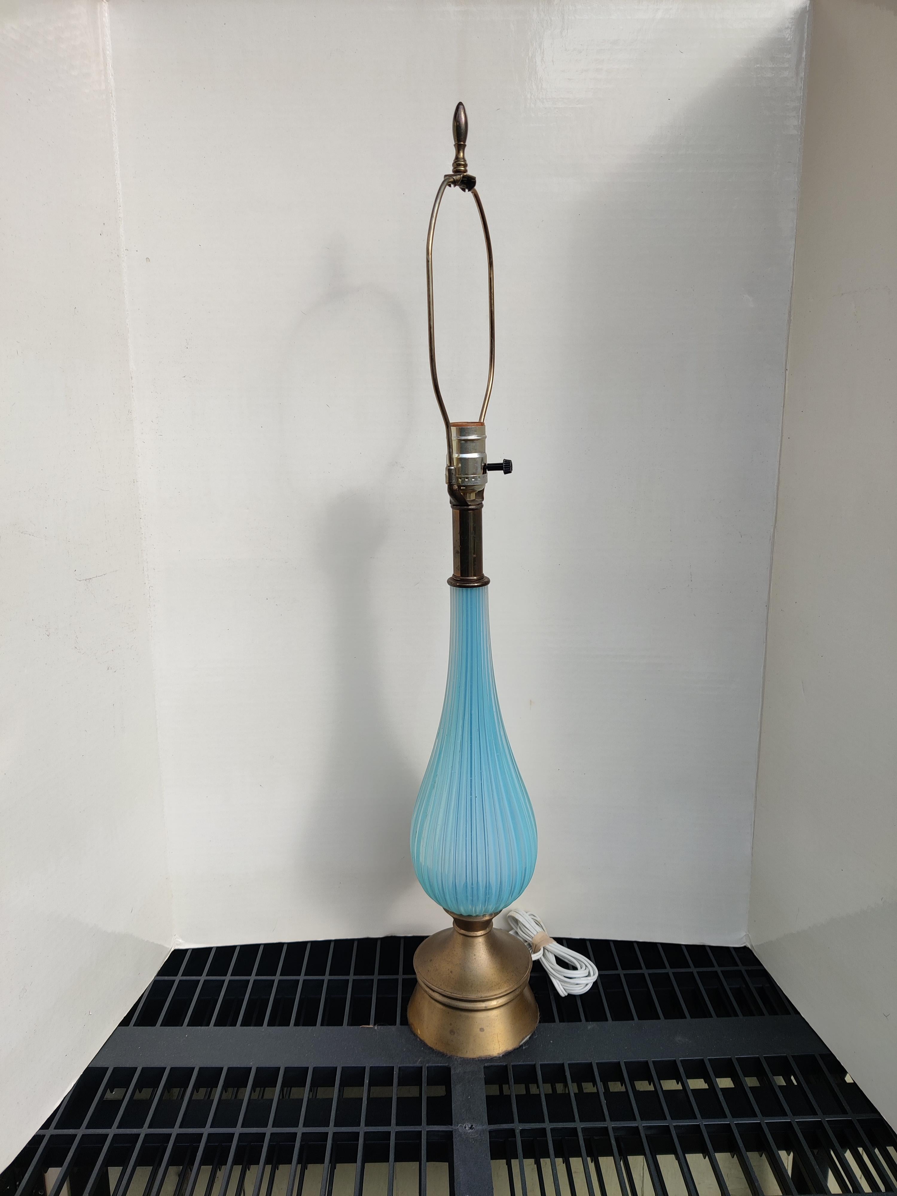 20th Century Mid Century Murano Periwinkle Fluted Glass Lamp For Sale