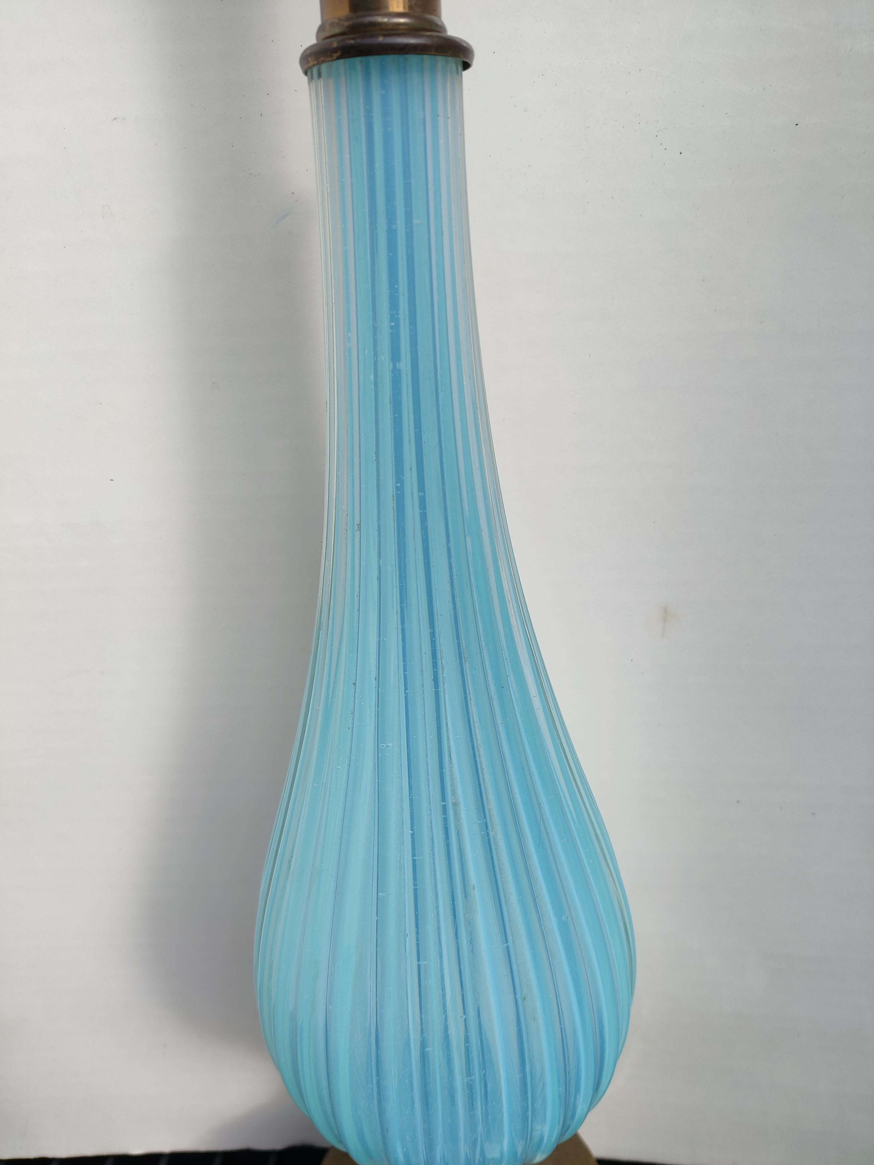 Mid Century Murano Periwinkle Fluted Glass Lamp For Sale 1