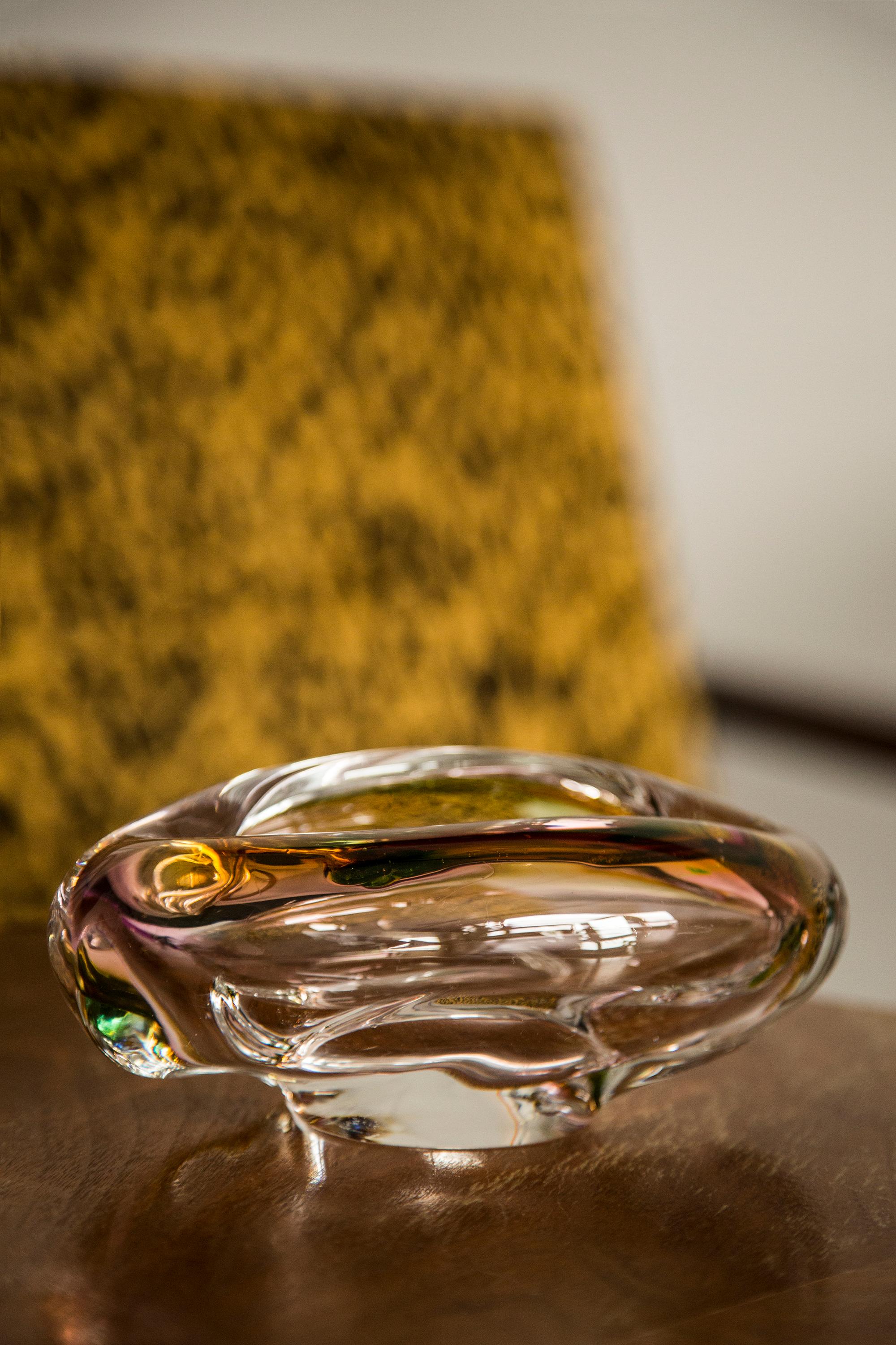 20th Century Midcentury Murano Pink and Transparent Glass Bowl Ashtray Element, Italy, 1970s