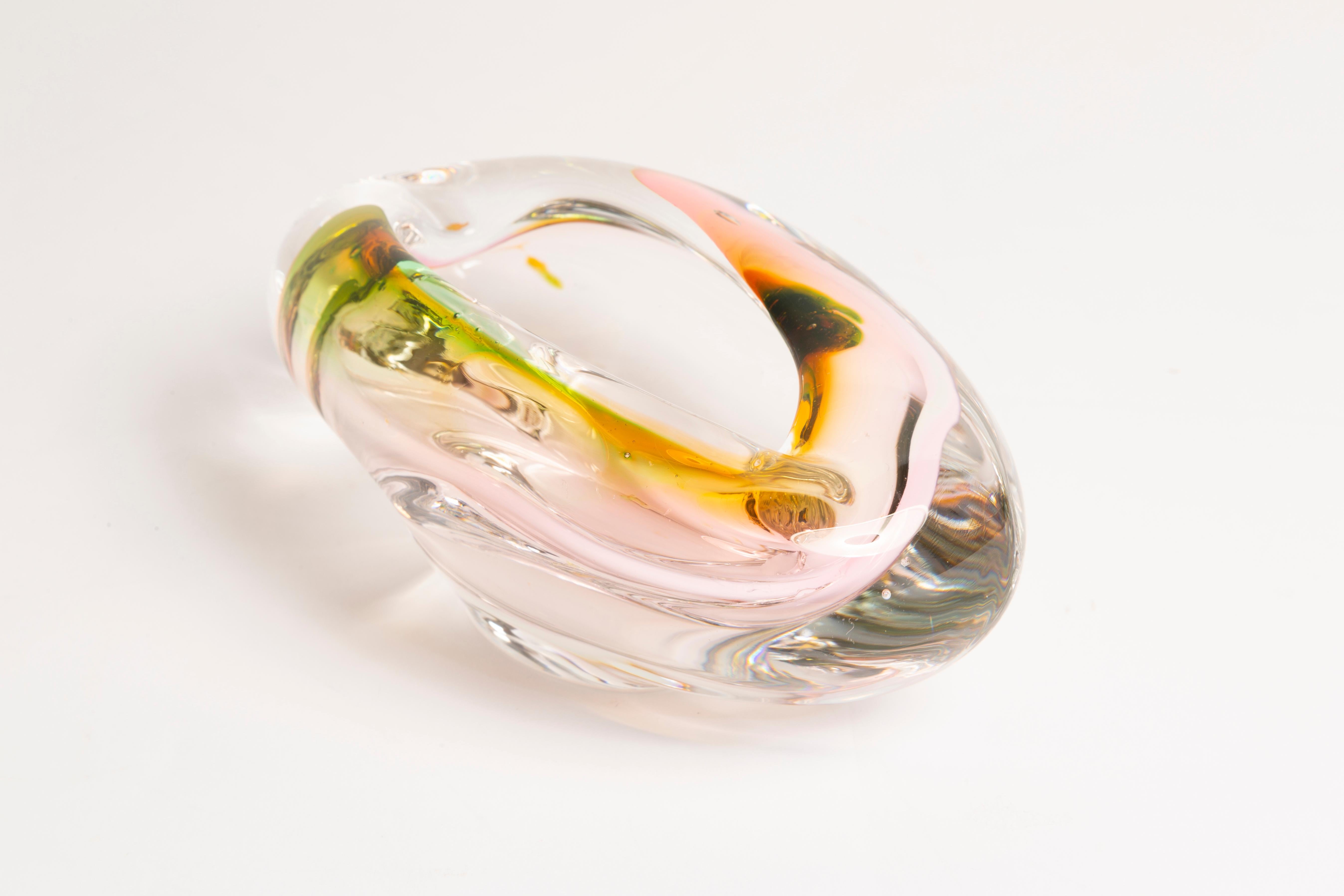 Midcentury Murano Pink and Transparent Glass Bowl Ashtray Element, Italy, 1970s 1