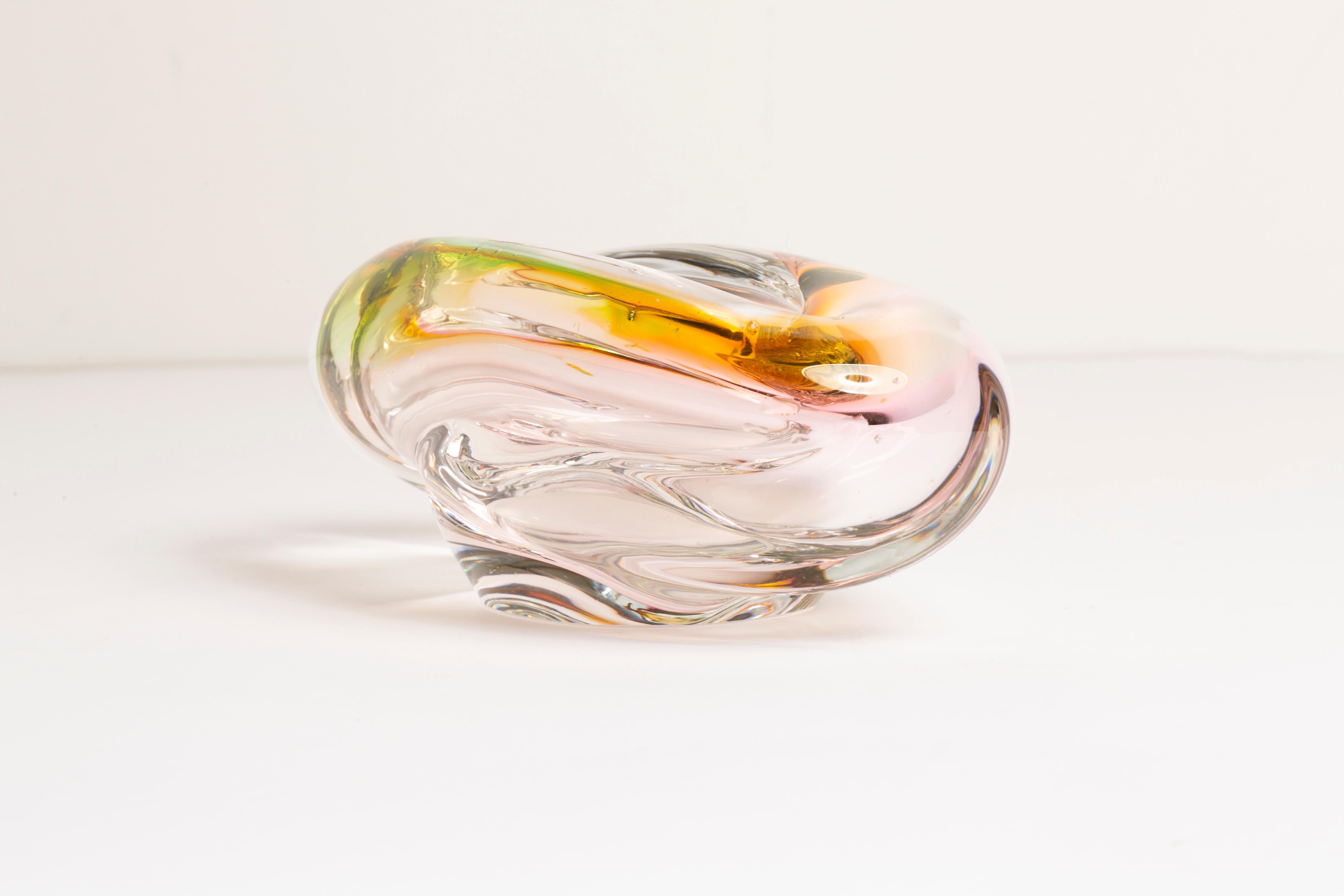 Midcentury Murano Pink and Transparent Glass Bowl Ashtray Element, Italy, 1970s 3