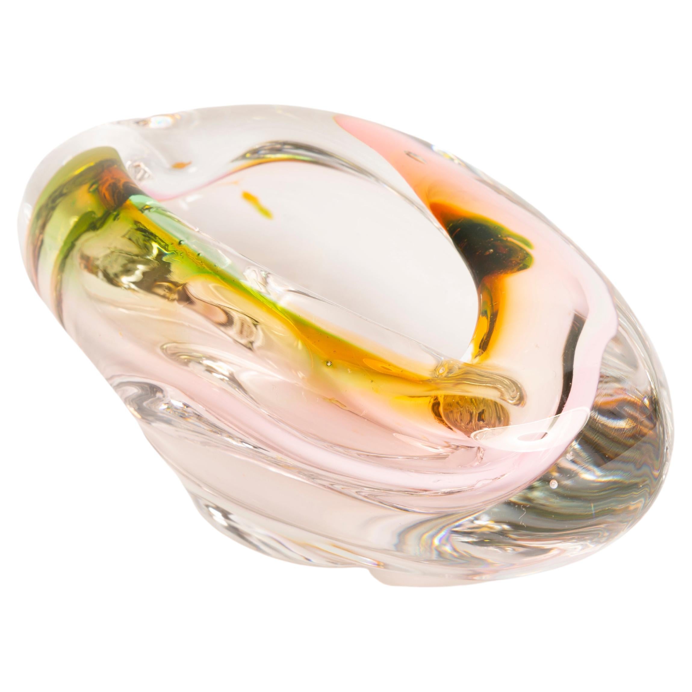 Midcentury Murano Pink and Transparent Glass Bowl Ashtray Element, Italy, 1970s