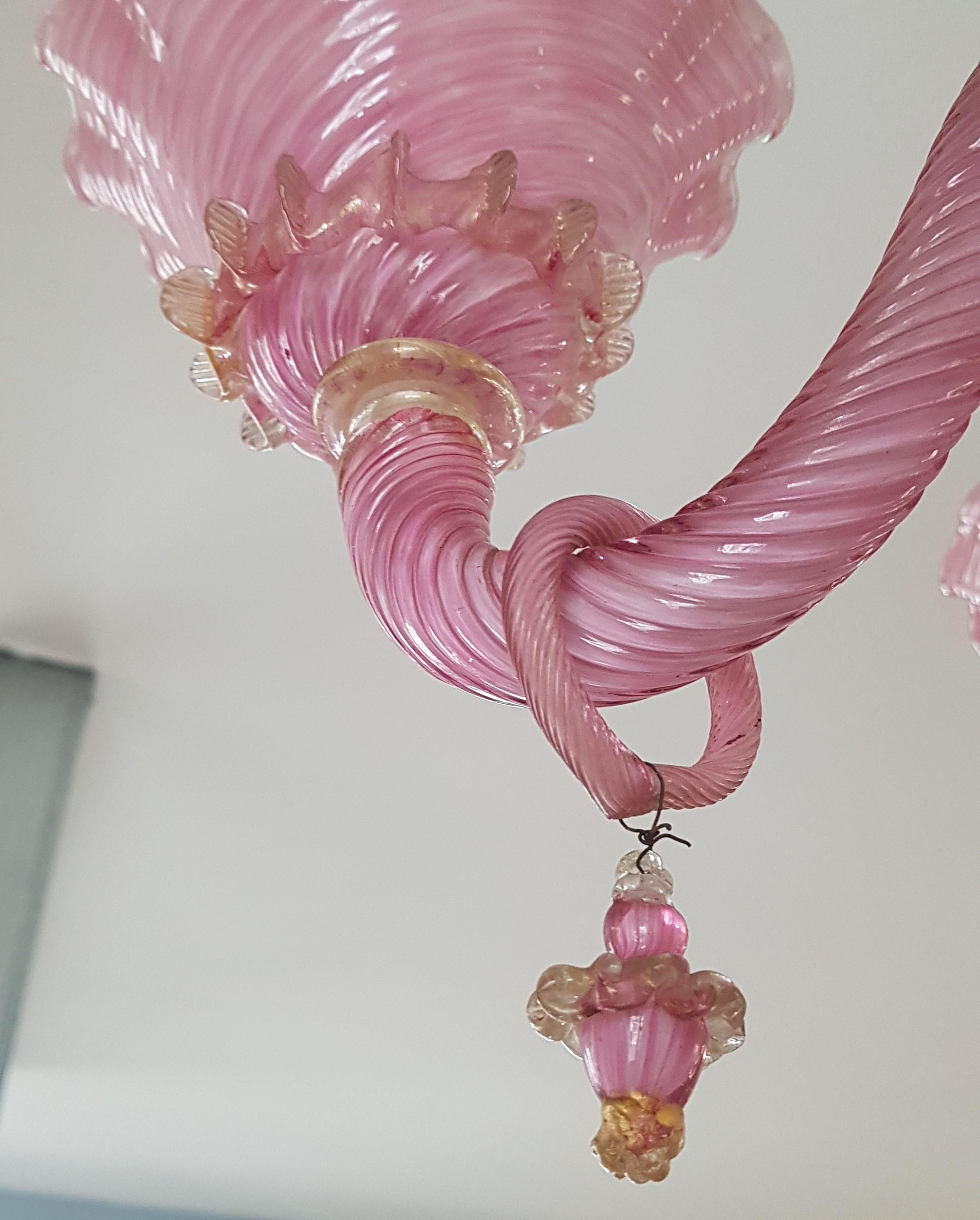 Mid Century Murano Pink Glass Chandelier, Italie 1960s For Sale 5
