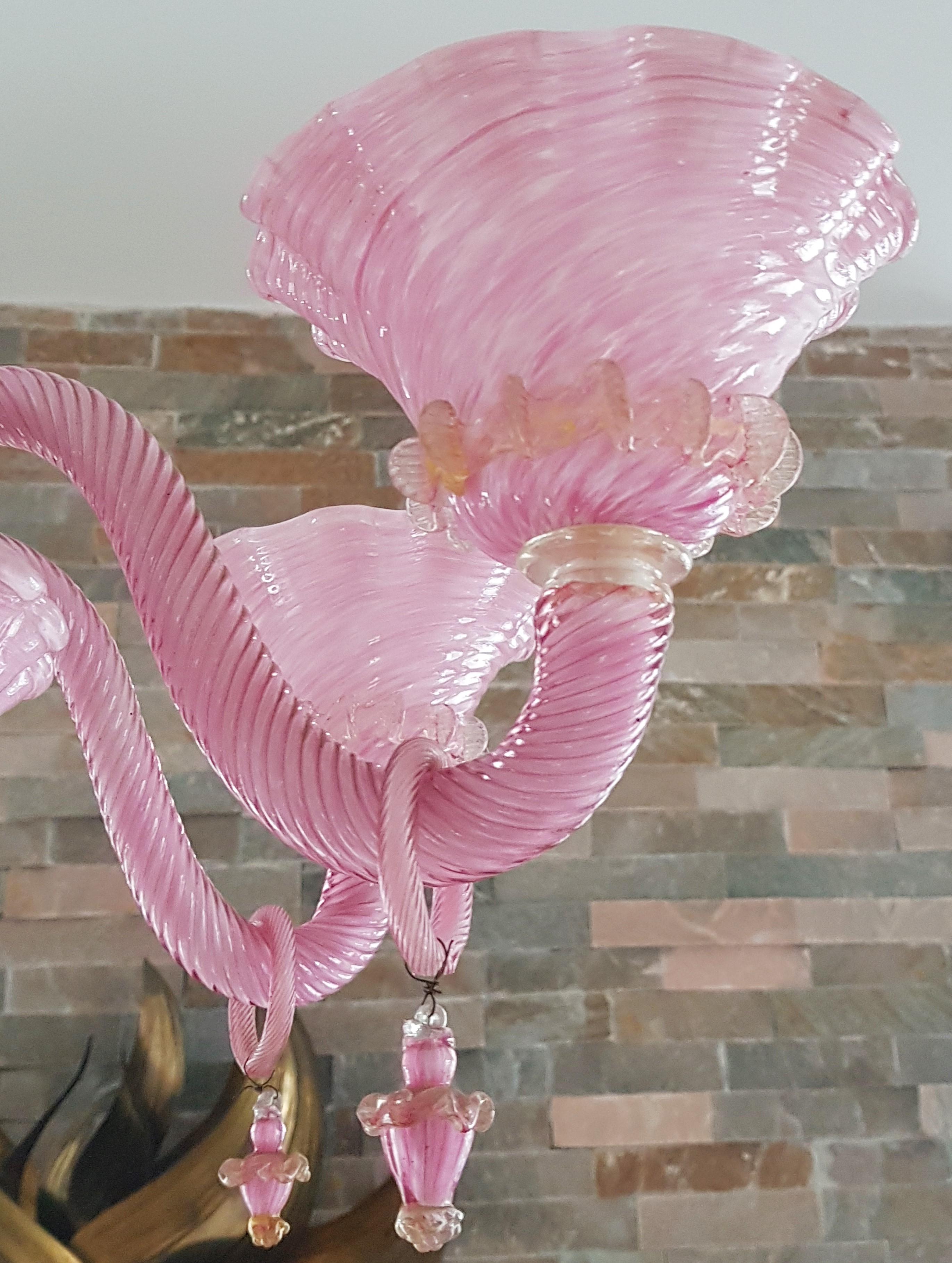 Mid Century Murano Pink Glass Chandelier, Italie 1960s For Sale 6