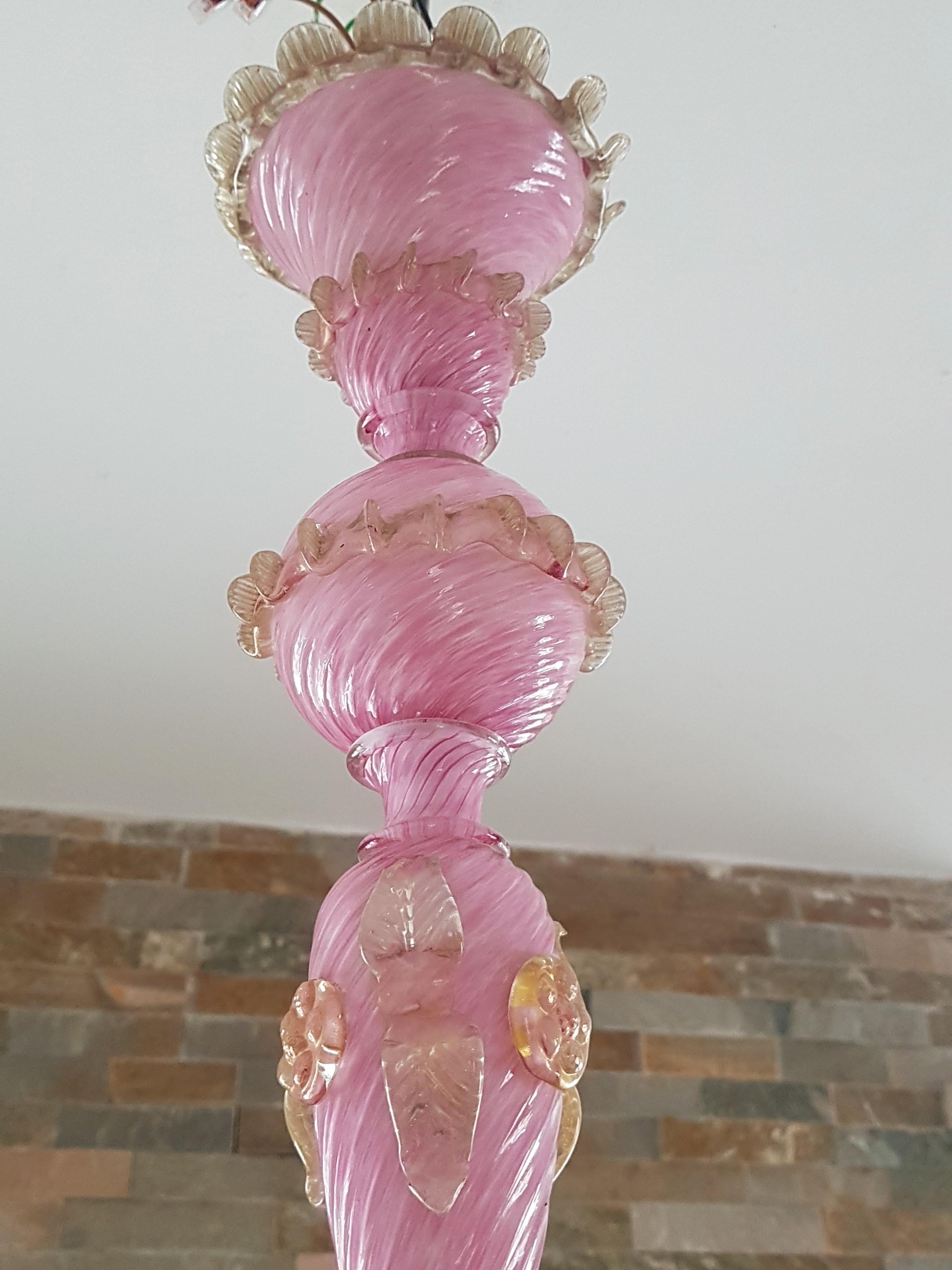 Lustre en verre de Murano rose du milieu du siècle dernier, Italie, années 1960 en vente 8