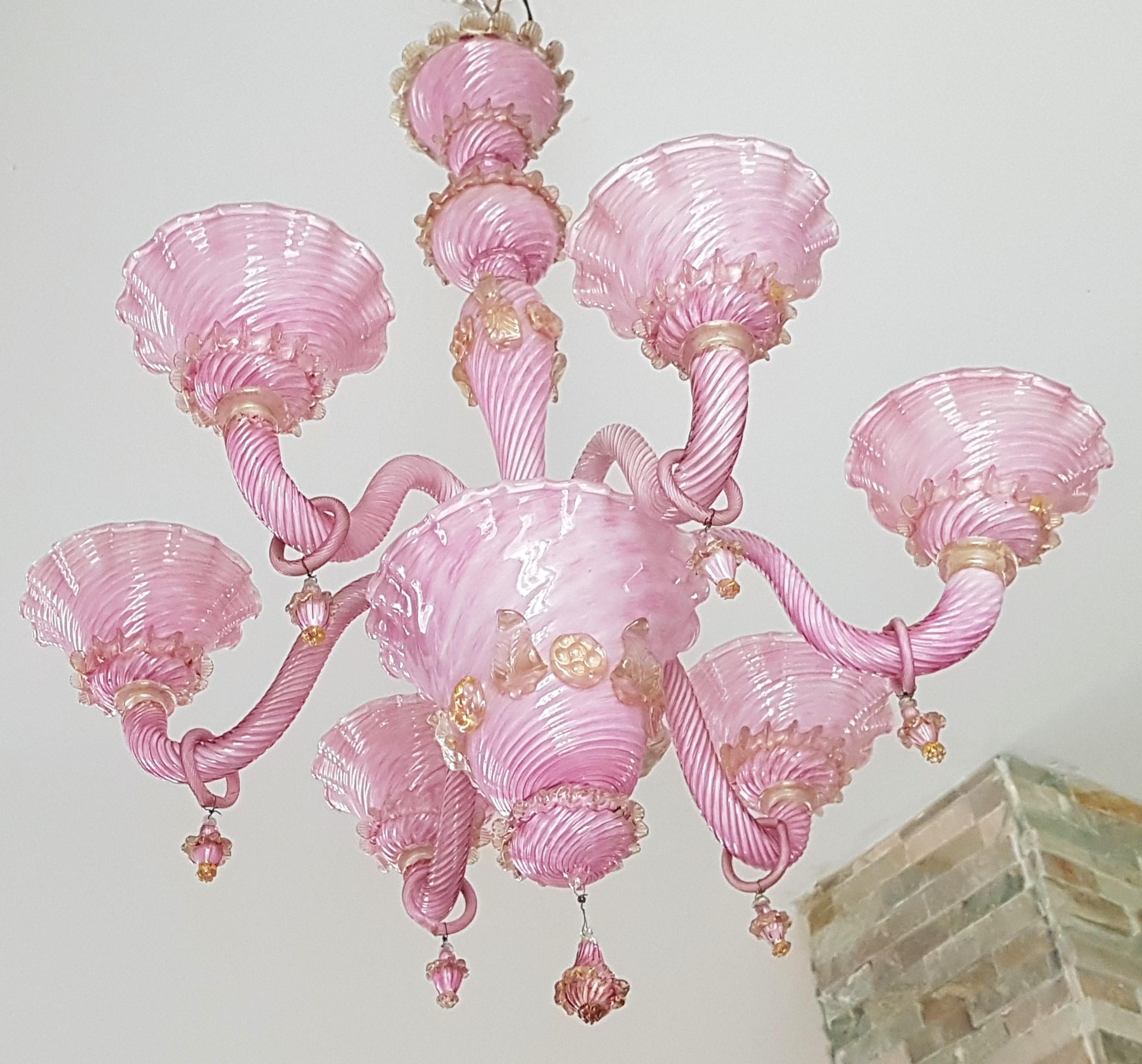 Mid Century Murano Pink Glass Chandelier, Italie 1960s For Sale 9