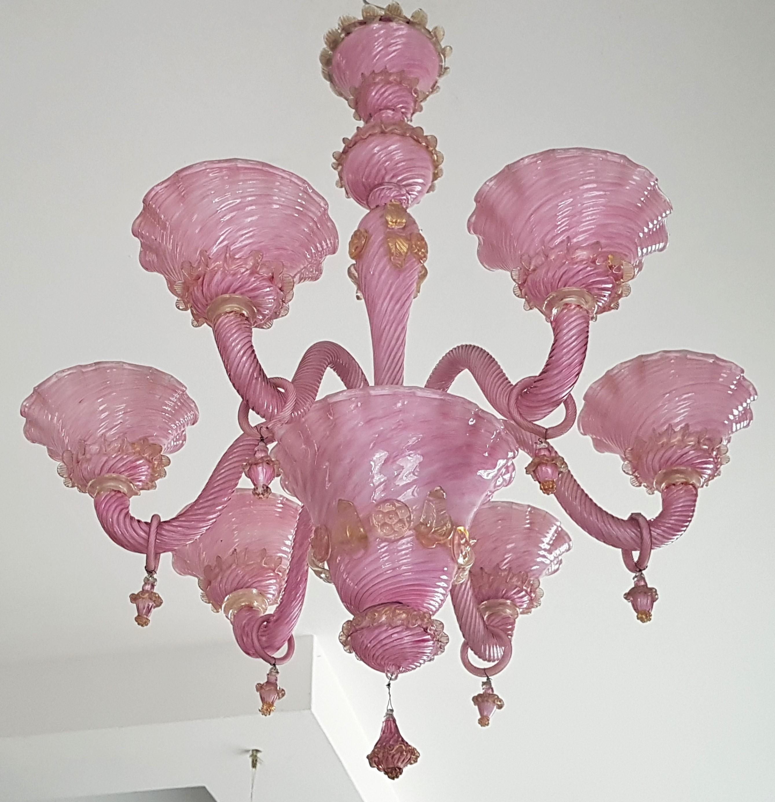 Mid Century Murano Pink Glass Chandelier, Italie 1960s For Sale 10