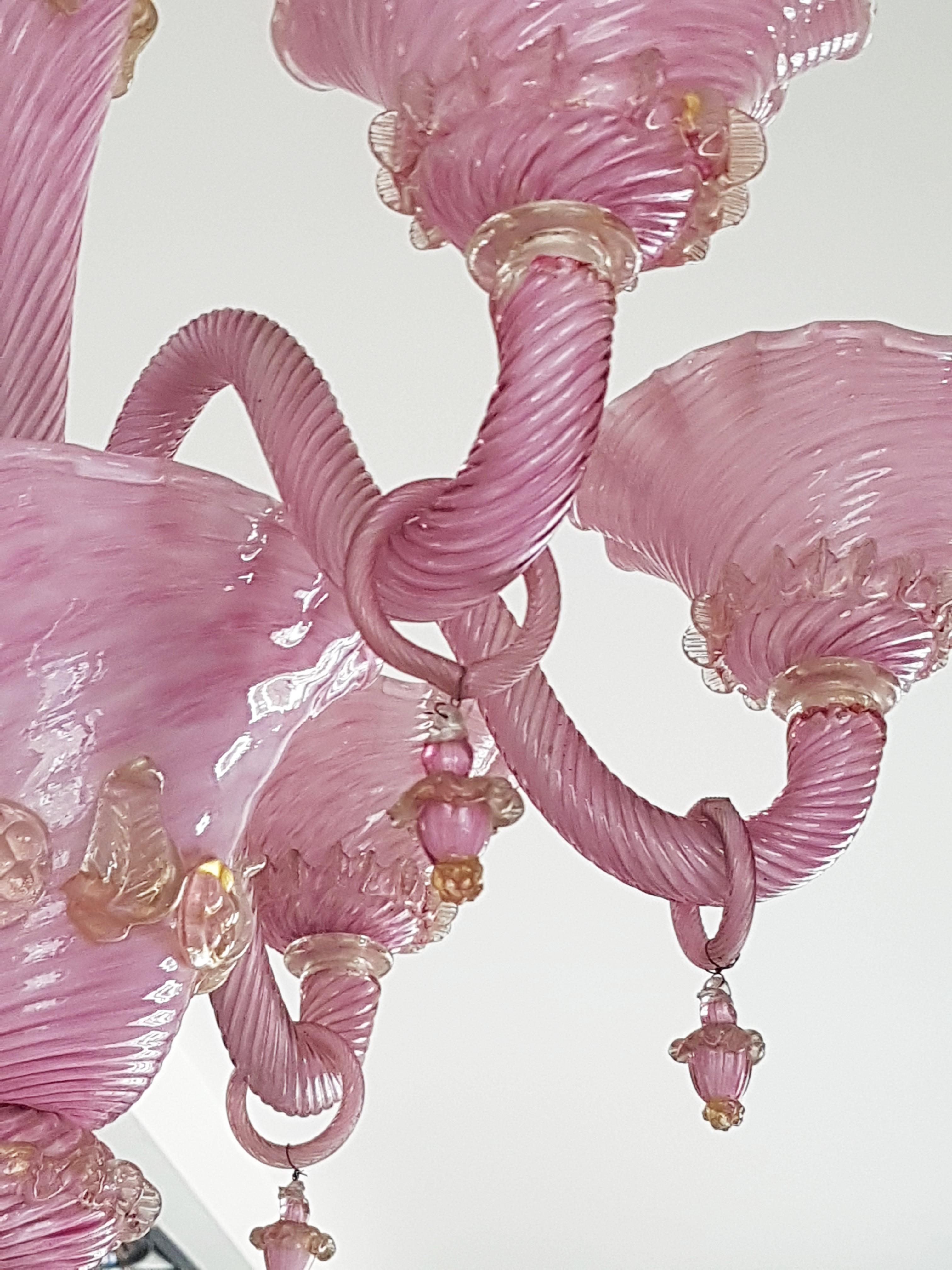 Mid Century Murano Pink Glass Chandelier, Italie 1960s For Sale 11