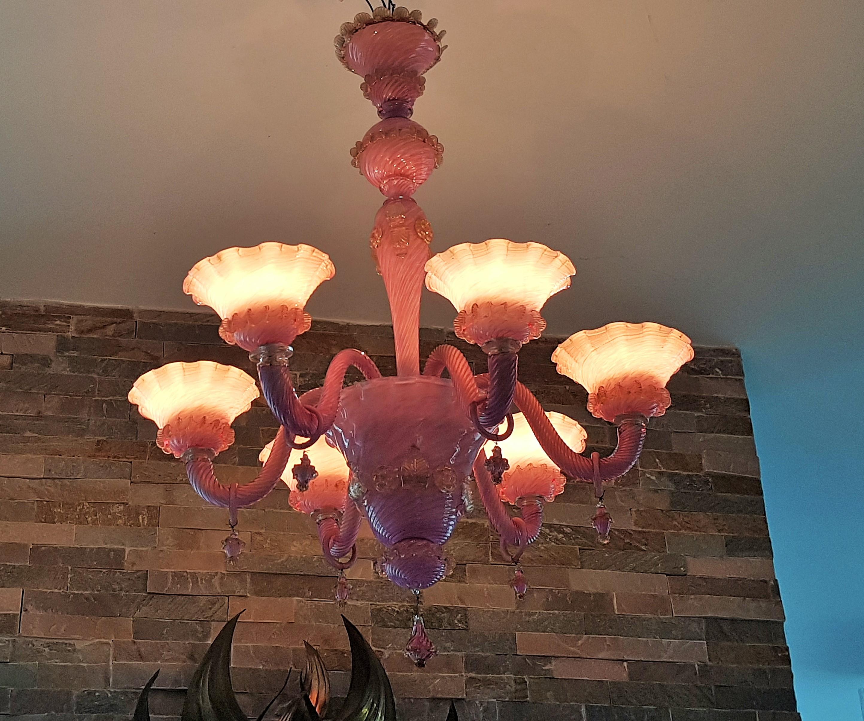 Mid Century Murano Pink Glass Chandelier, Italie 1960s For Sale 12