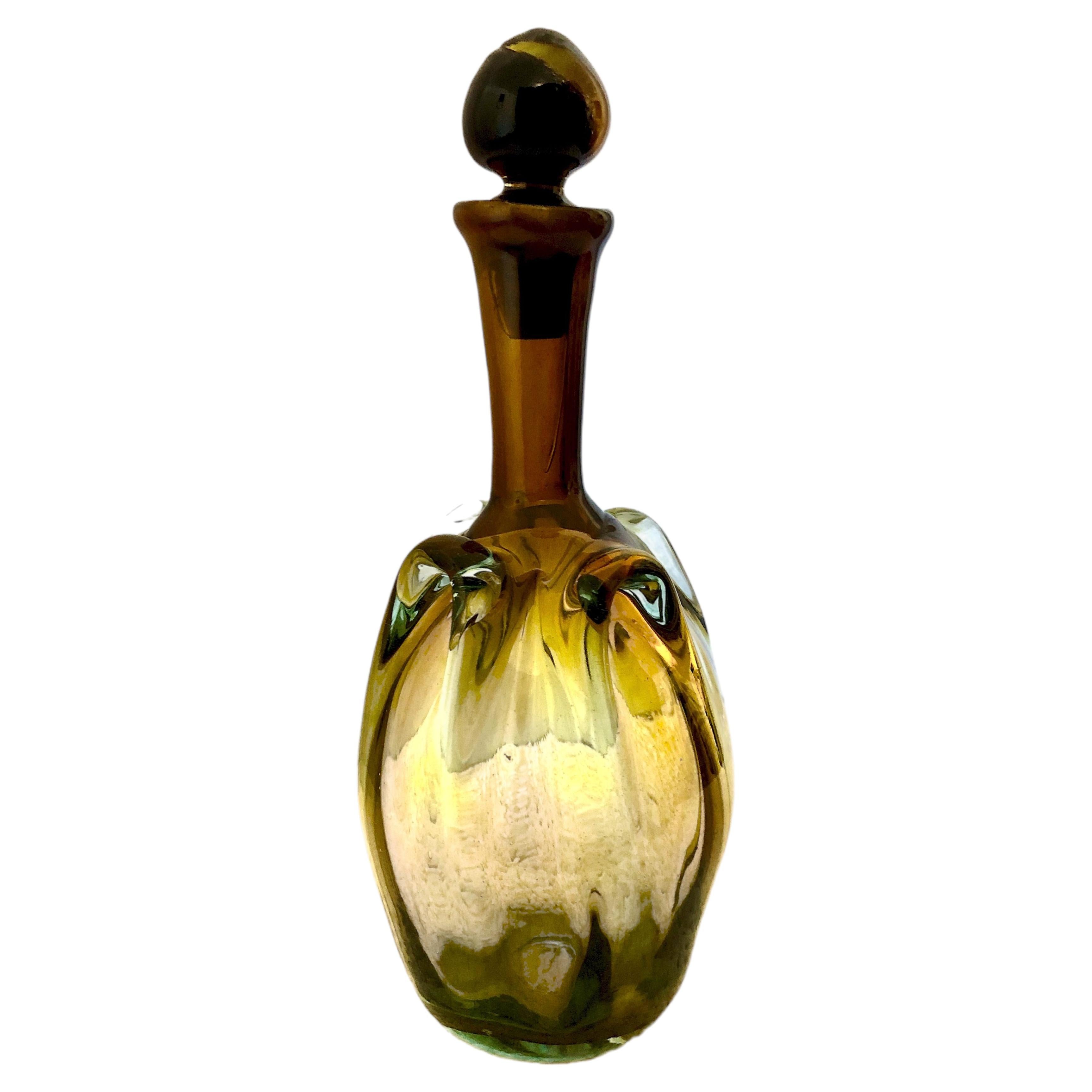 Mid-Century Murano “Pulled Loop” Style Art Glass Decanter For Sale