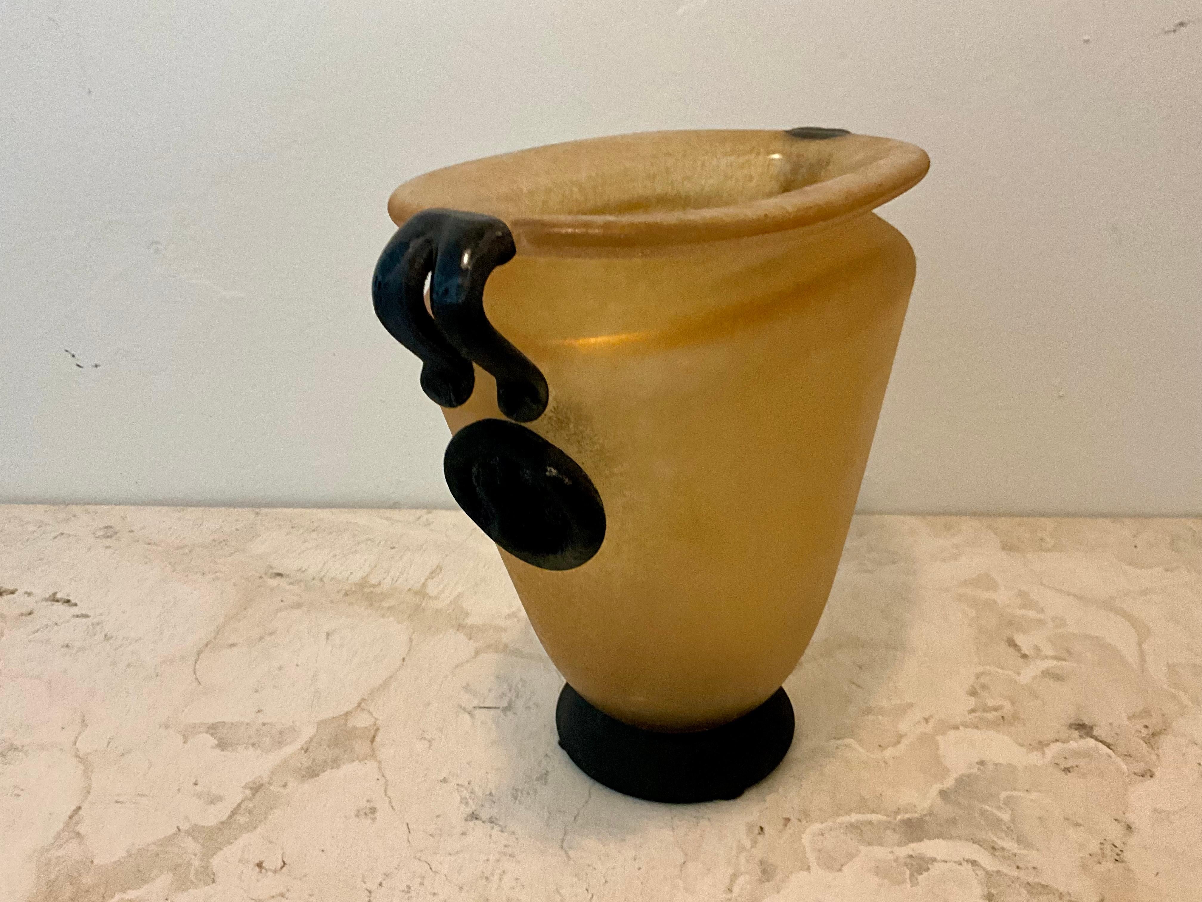 italien Vase Urne en verre Murano Scavo du milieu du siècle, jaune en vente