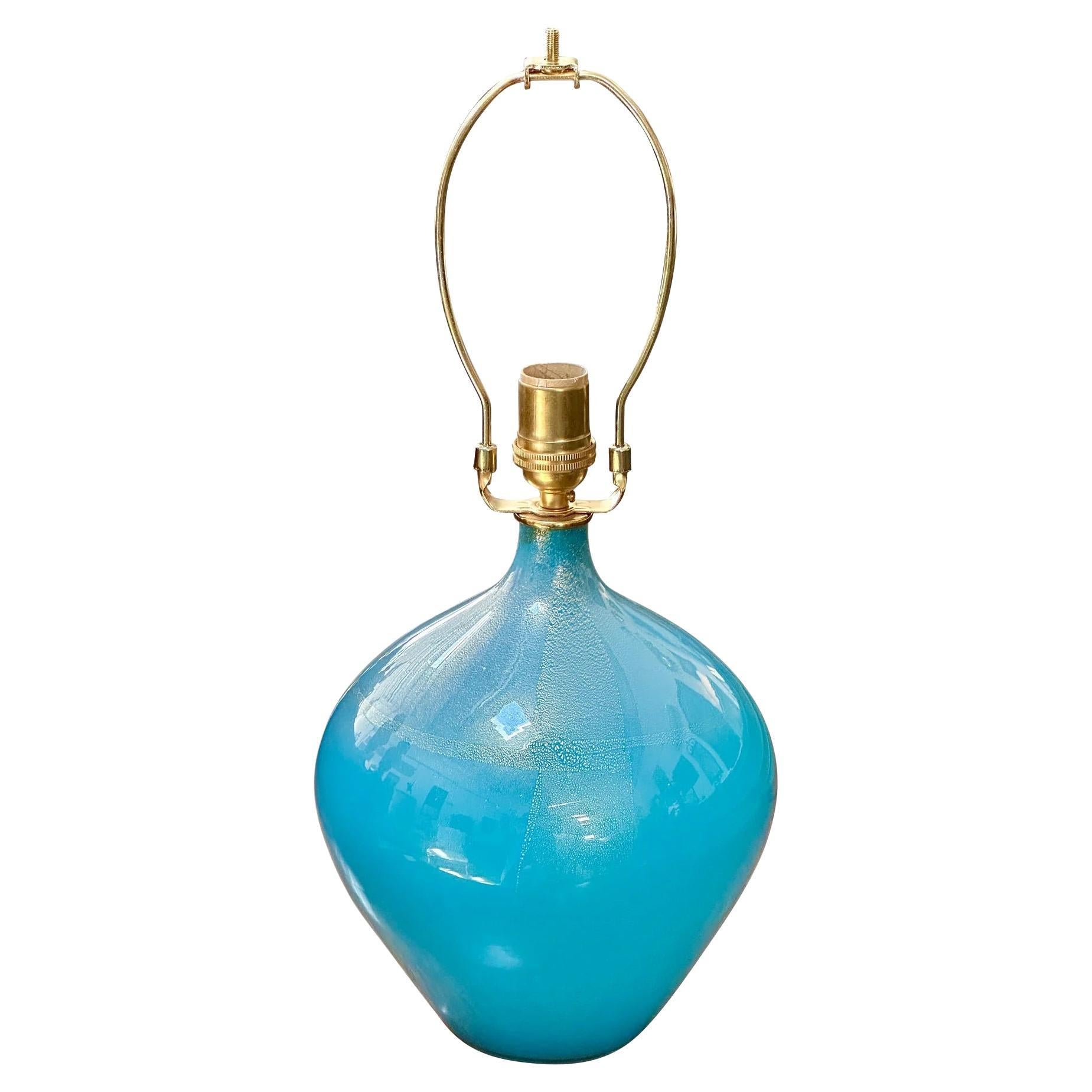 Mid Century Murano, Seguso Italian Blue Glass Lamp (c.1950) For Sale