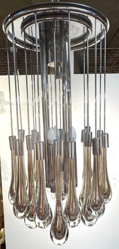 Mid Century Murano Silvered & Clear Glass Drop Chandelier, Attributed to Venini