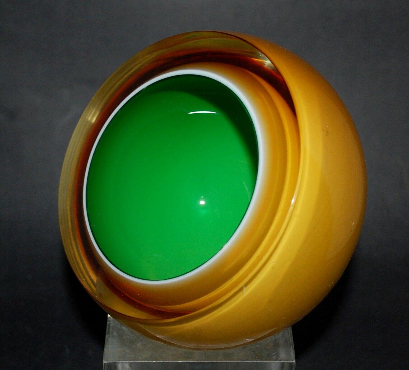 Mid-Century Modern Midcentury Murano Sommerso Art Glass Geode Bowl, Barbini, Yellow Amber and Green