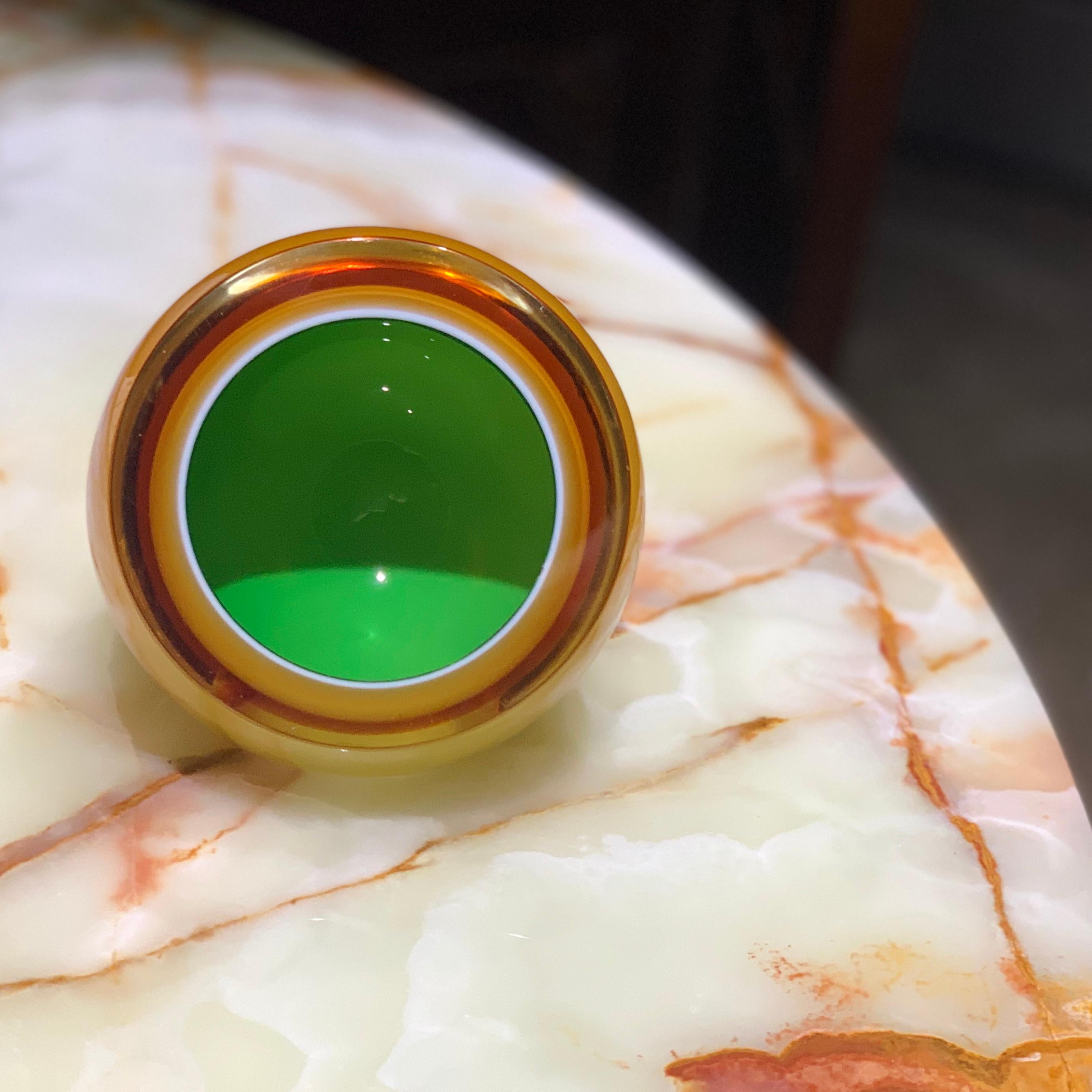 Italian Midcentury Murano Sommerso Art Glass Geode Bowl, Barbini, Yellow Amber and Green