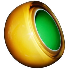 Midcentury Murano Sommerso Art Glass Geode Bowl, Barbini, Yellow Amber and Green