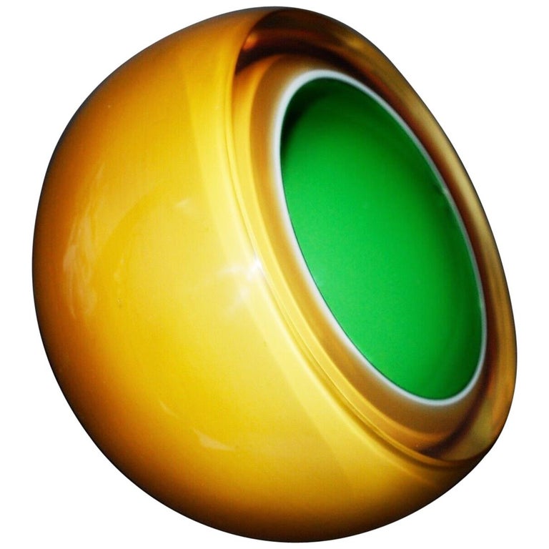 Midcentury Murano Sommerso Art Glass Geode Bowl, Barbini, Yellow Amber ...