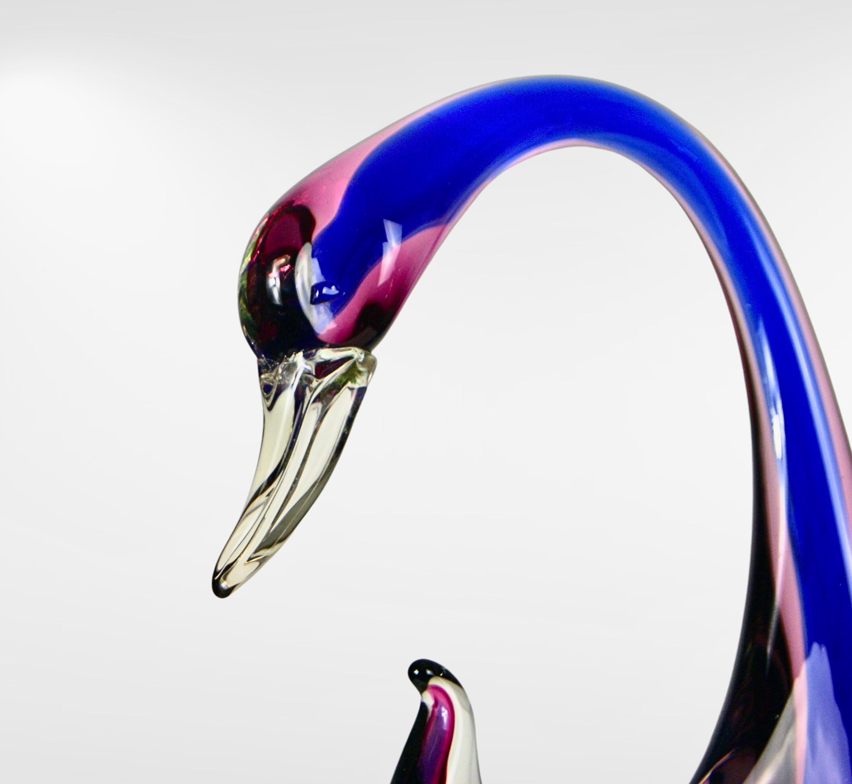 Other Midcentury Murano Sommerso Glass Bird Sculpture Large Purple Flavio Poli Attr